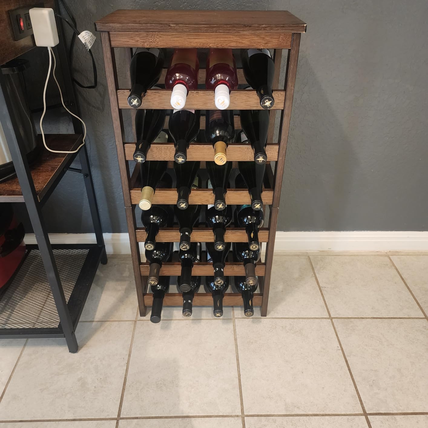 Wine Rack Freestanding Floor, 6-Tier Display Wine Storage Shelf | Holds 24 Bottles, Sturdy Wine Bottle Holder with Table Top, Bamboo Wine Racks for Kitchen Dining Room Bar, Easy-Assembly, Walnut customer photo 1