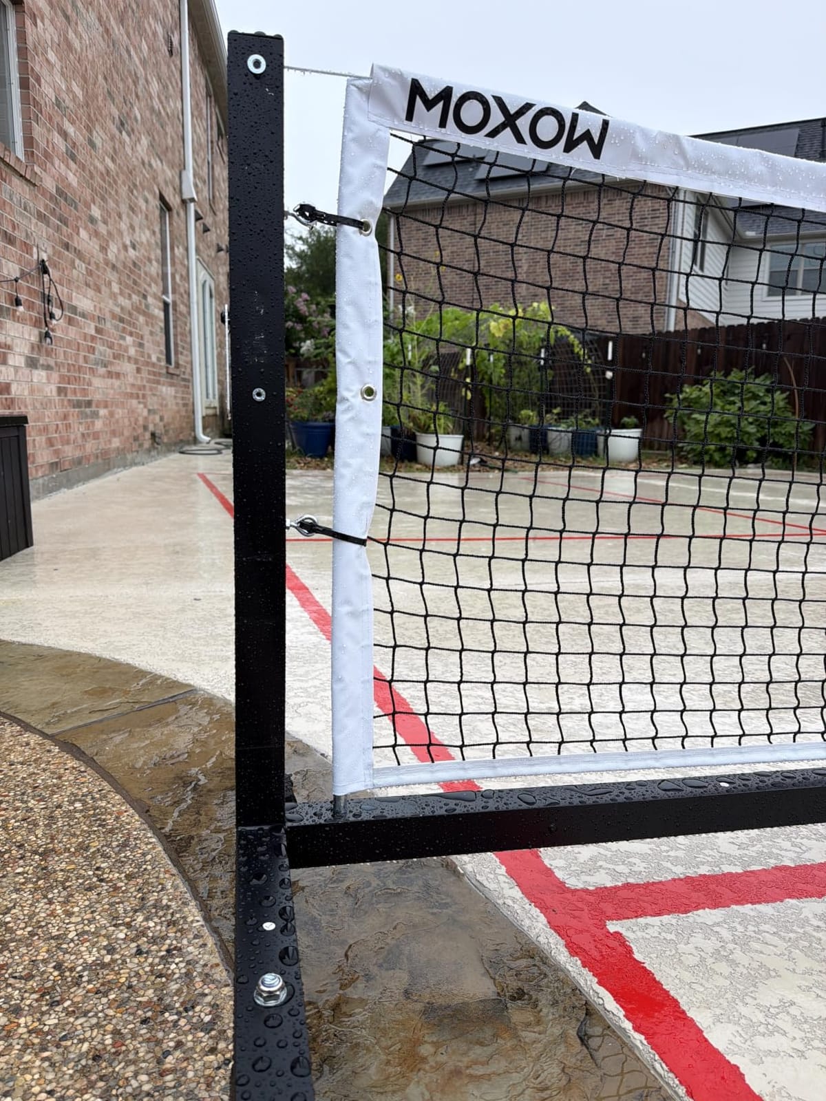 MOXOW Semi-Permanent Pickleball Net System, 22ft Tournament-Size | Tournament-ready performance with aluminum frame, heavy-duty net, steel cable crank, lockable wheels and tool-free setup customer photo 2
