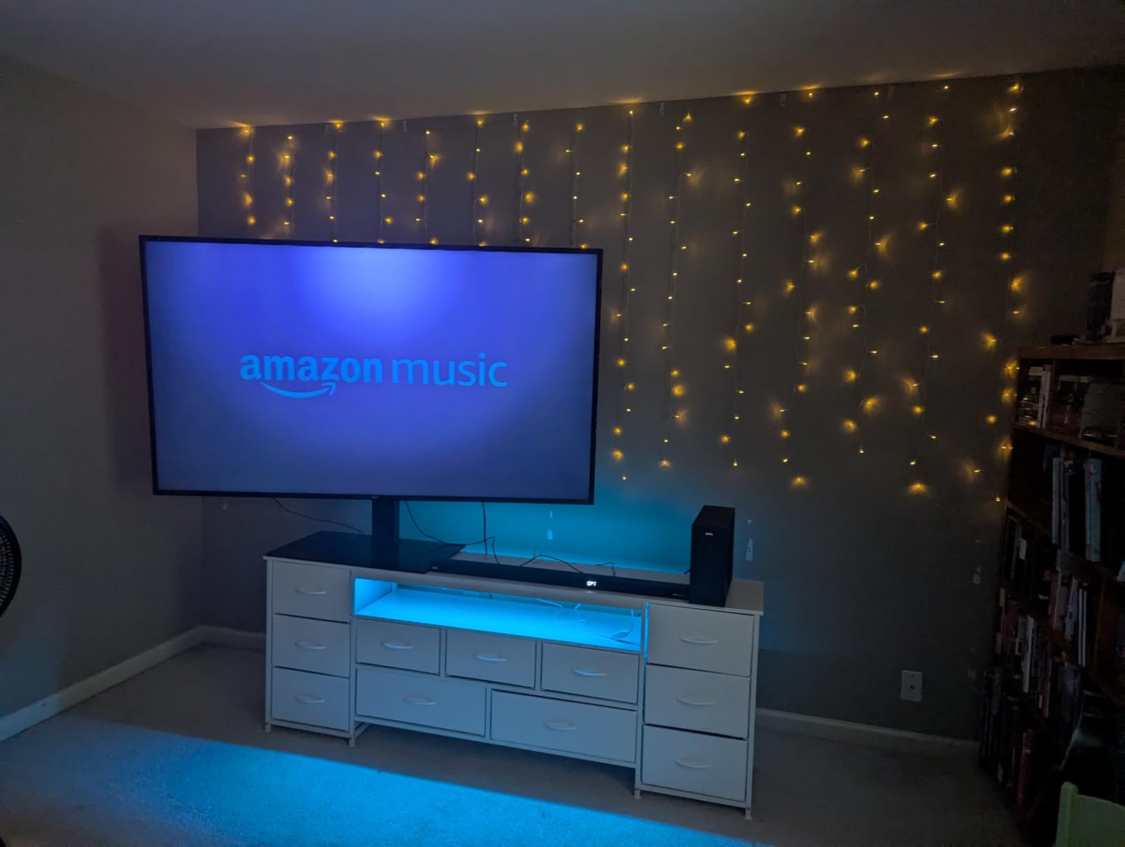 Huuger 70 Inch TV Stand for 75, 80 Inch TV, 11 Drawer Long Dresser with Power Outlets and LED Lights, Entertainment Center with Storage, Black Dresser with PU Leather Surface customer photo 2