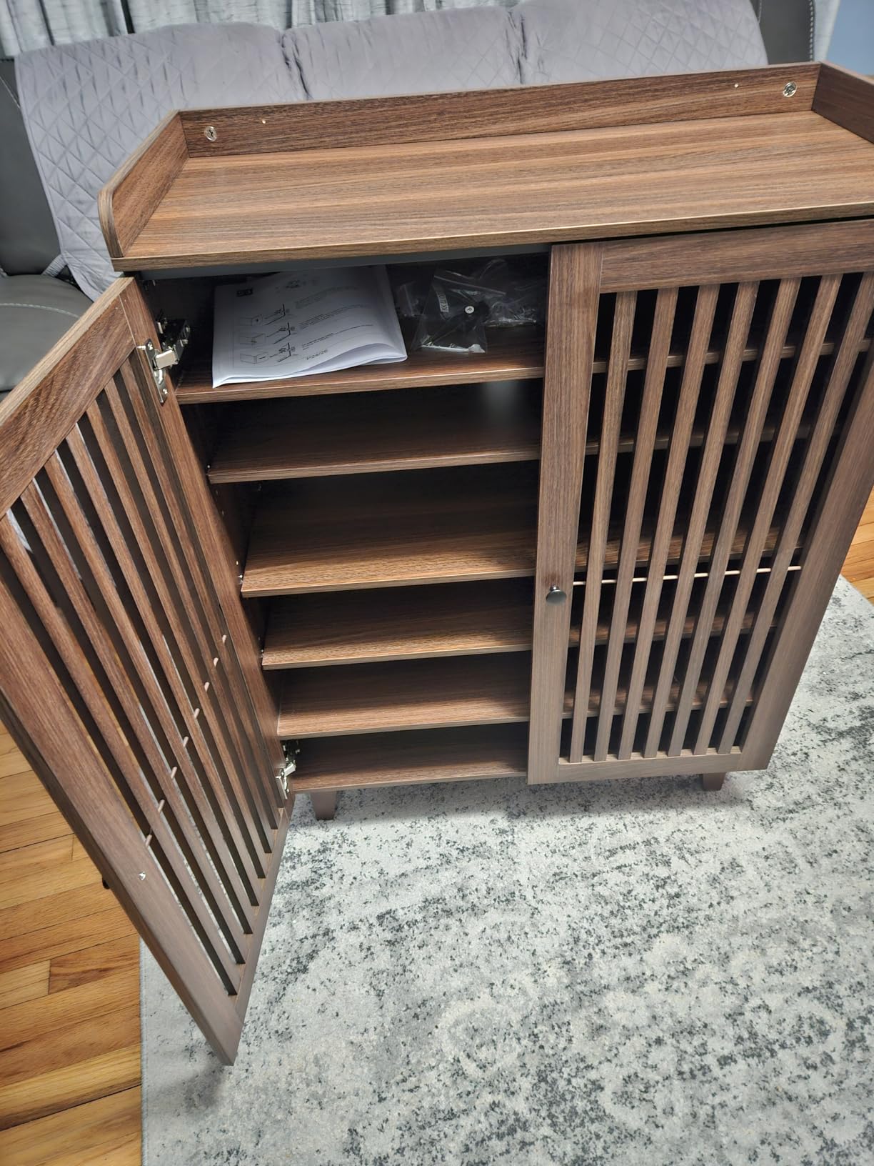 IRONCK Shoe Cabinet with Slatted Doors, 6-Tier Shoe Storage Cabinet, Walnut, Adjustable Shelves, Wooden Shoe Rack Organizer for Entryway, Hallway, Closet, Living Room customer photo 2