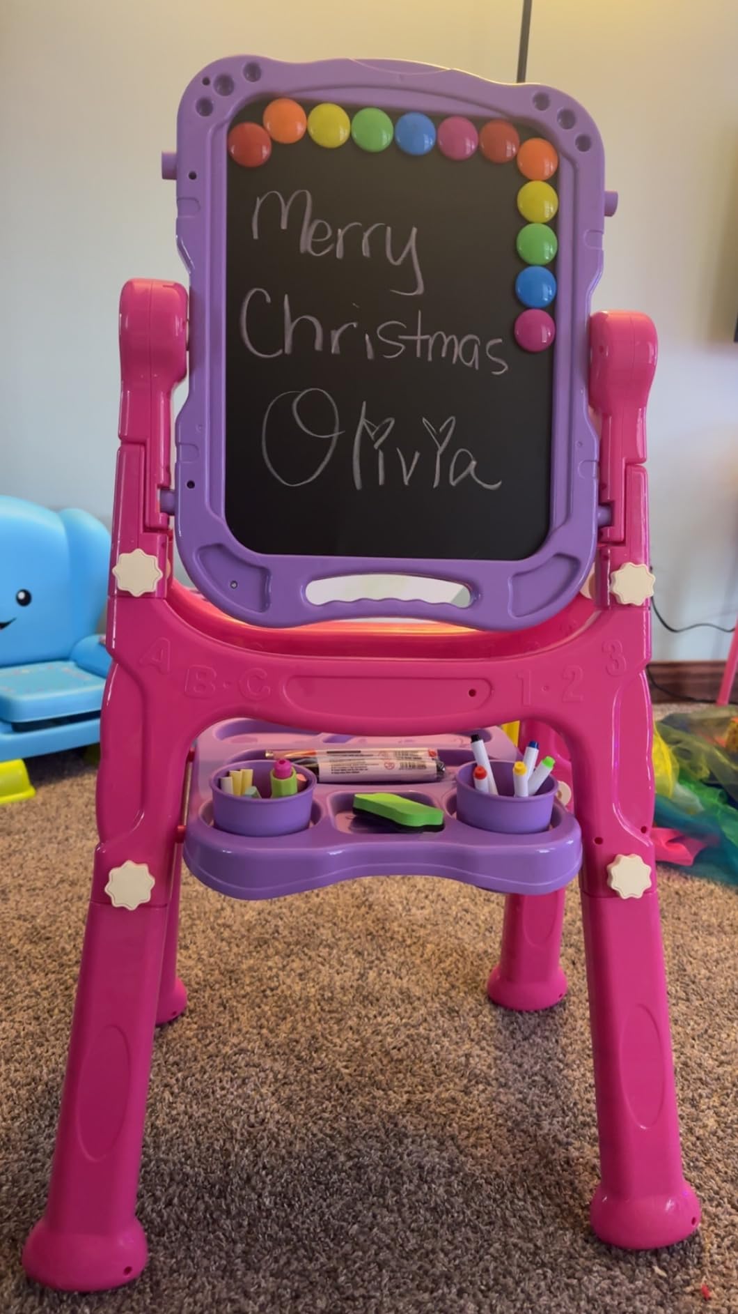 Amagoing Easel for Kids, Adjustable Standing Art Easel for Toddler, Double Magnetic Drawing Board with Painting Accessories, Birthday Christmas Gift for Little Boys Girls, Middle Size (Purple Pink) customer photo 2