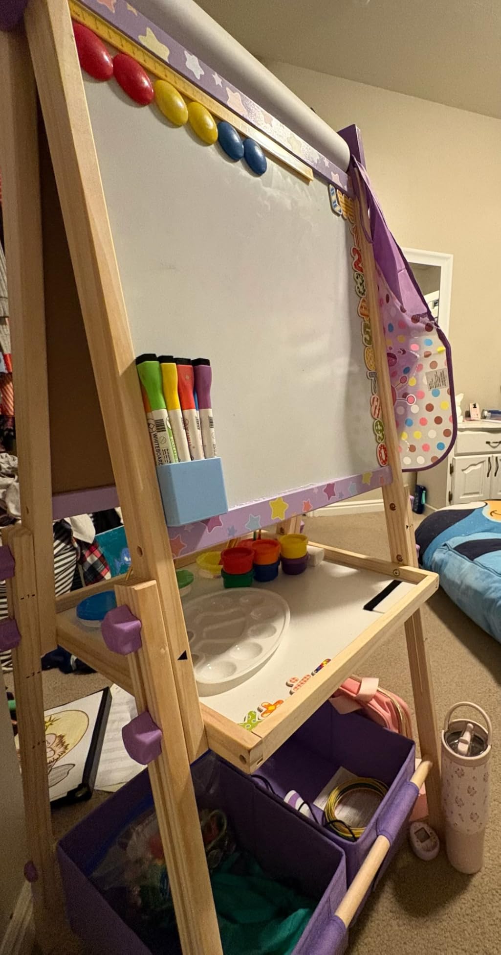 3-in-1 Kids Art Easel Set, Height Adjustable Magnetic Whiteboard & Chalkboard with Painting Paper Roll, Wooden Dual-Sided Art Station for Toddlers & Children Ages 3-8 (Art Supplies Included) customer photo 1