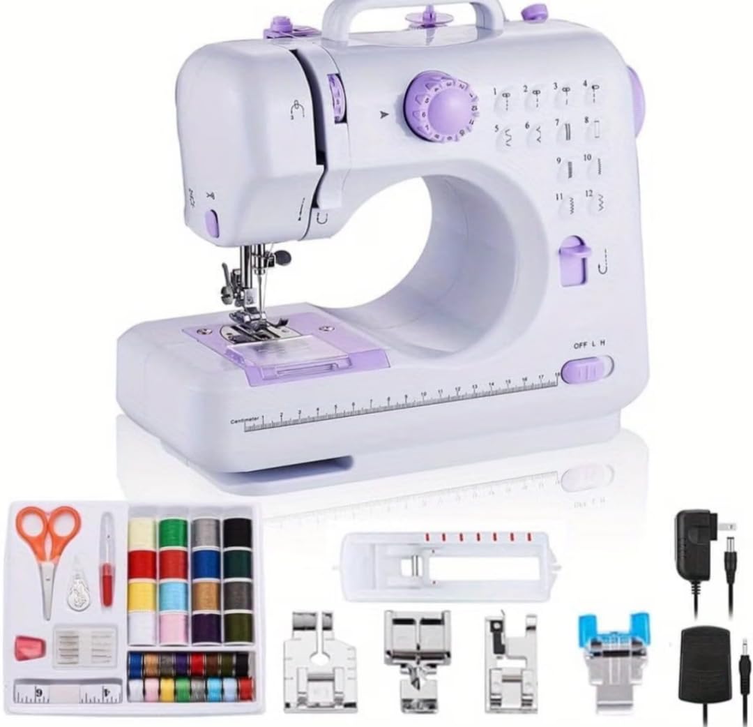 Portable Mini Electric Sewing Machine – 12 Built-in Stitches, 2-Speed Control, Foot Pedal Operation, Built-in Light, Storage Drawer & Complete Sewing Kit – Perfect for Beginners & Home Use (Purple) customer photo 1