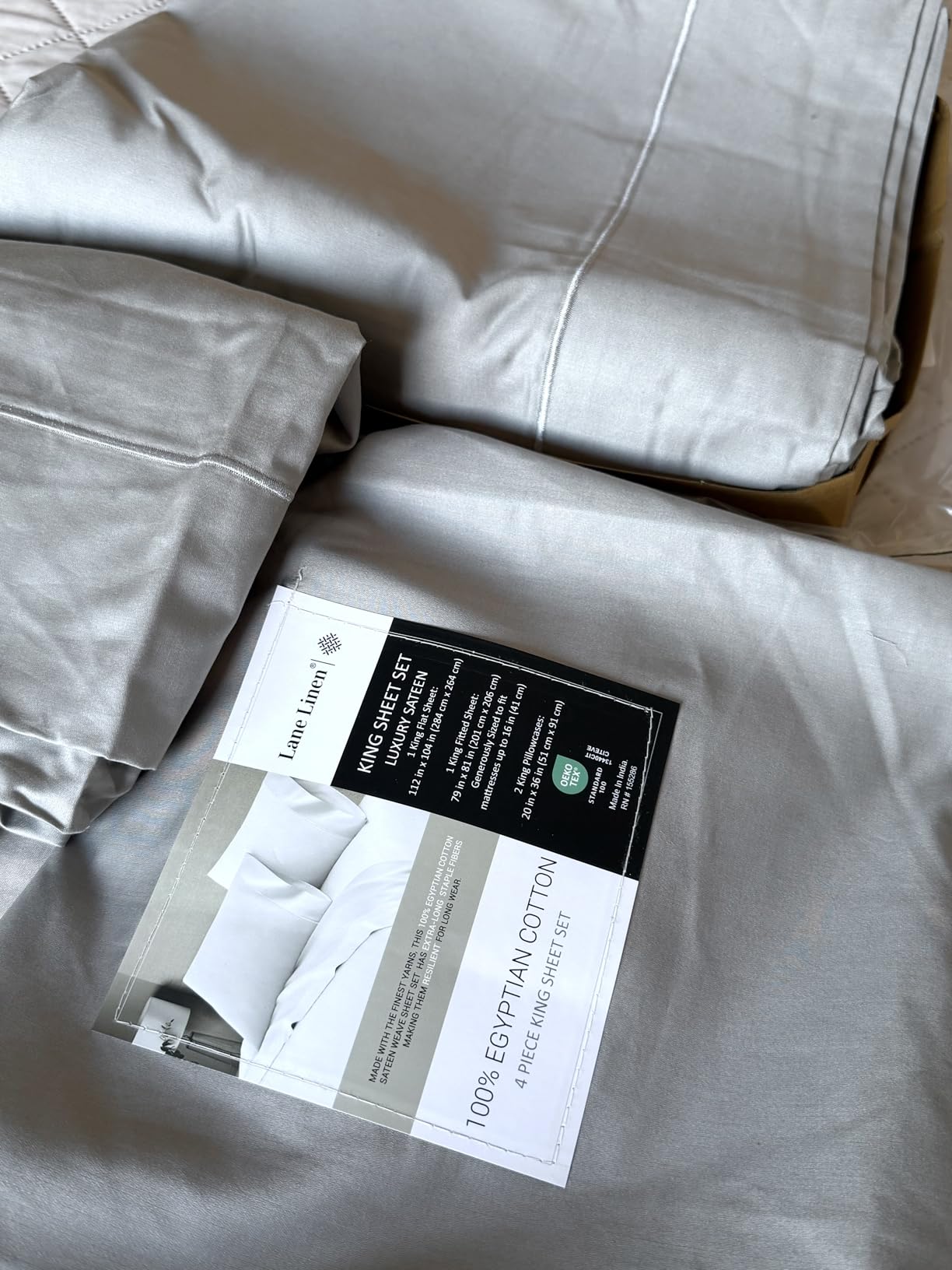 LANE LINEN 100% Egyptian Cotton Sheets King Size Silky Sateen Weave - White customer photo 1