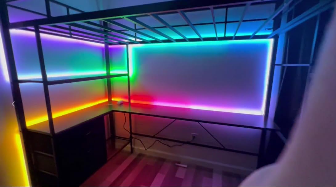 DICTAC Full Loft Bed with U-Shaped Desk, 7 Storage Drawers and Charging Station, Metal Full Size Loft Bed with Led Lights and 2-Tier Storage Shelves, Teen loft Beds with Safety Guardrail & Stairs, Black customer photo 2