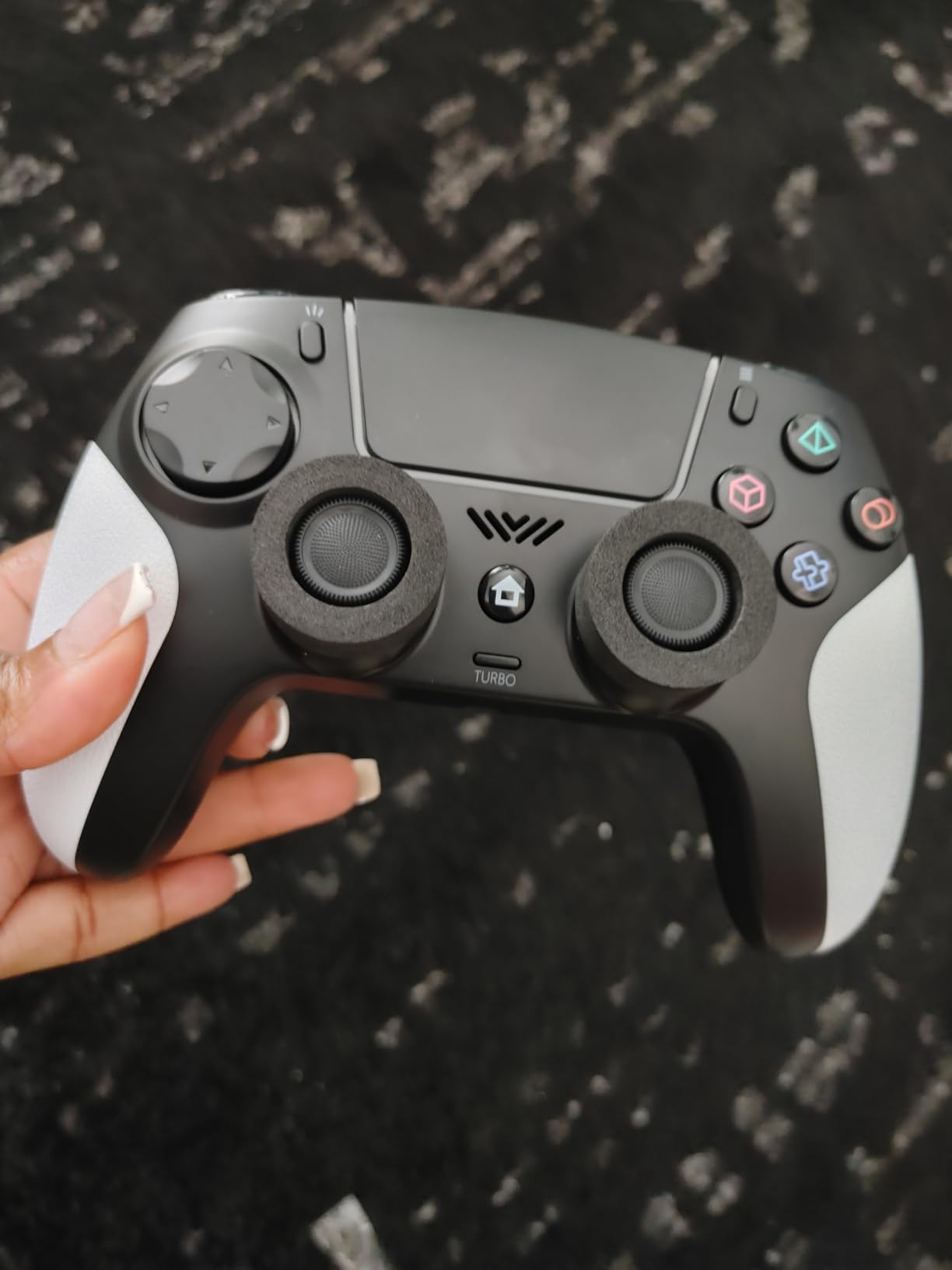 Wireless Controller for PS5 with RGB LED,TURBO, Dual Vibration, 6 Axis Gyro Sensor, Touchpad, Ergonomic for Playstation 5 Controller, Compatible with PlayStation 5/PC/Mac, Anti-Slip Black and White customer photo 1