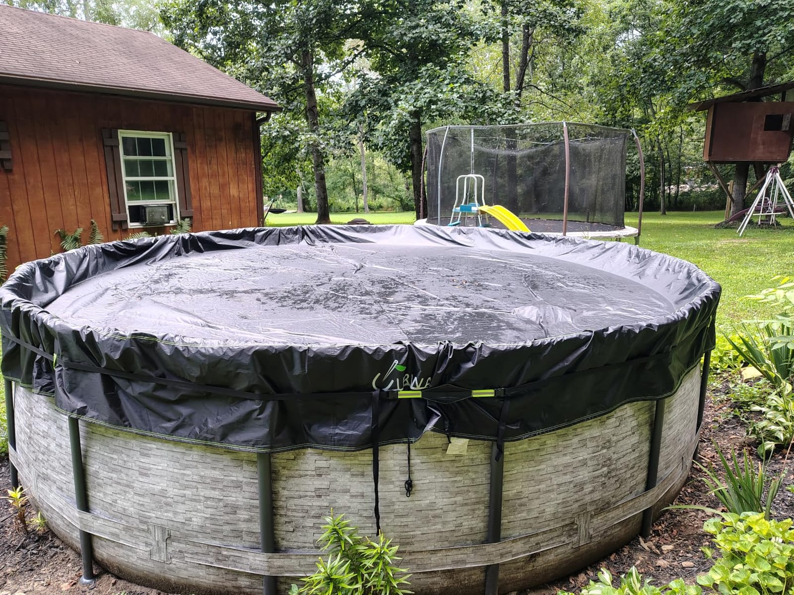 UIRWAY 18 Ft Winter Round Pool Cover with Reflective Strips, Premium Fabric | Swimming Pool Cover for Above Ground Pools, Including Rope Tie and Luminous Ground Nails, PU Tarp Snug Fit for UV Protected customer photo 1