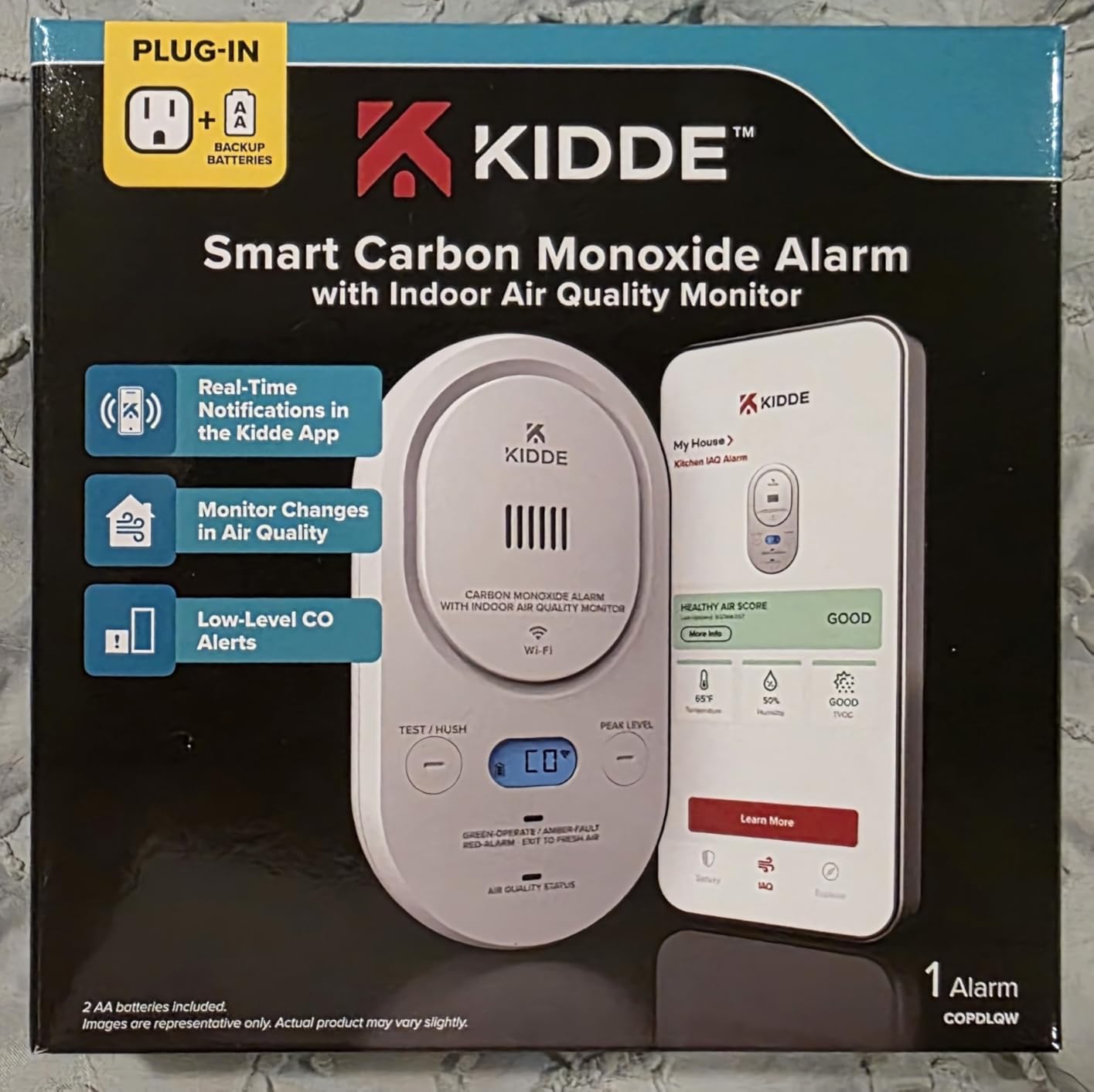 Kidde Smart CO Detector + Indoor Air Quality, Plug-in & AA Battery, COPDLQW, Real-Time Alerts, Air Quality Analysis, Digital Display, 5th Edition customer photo 2