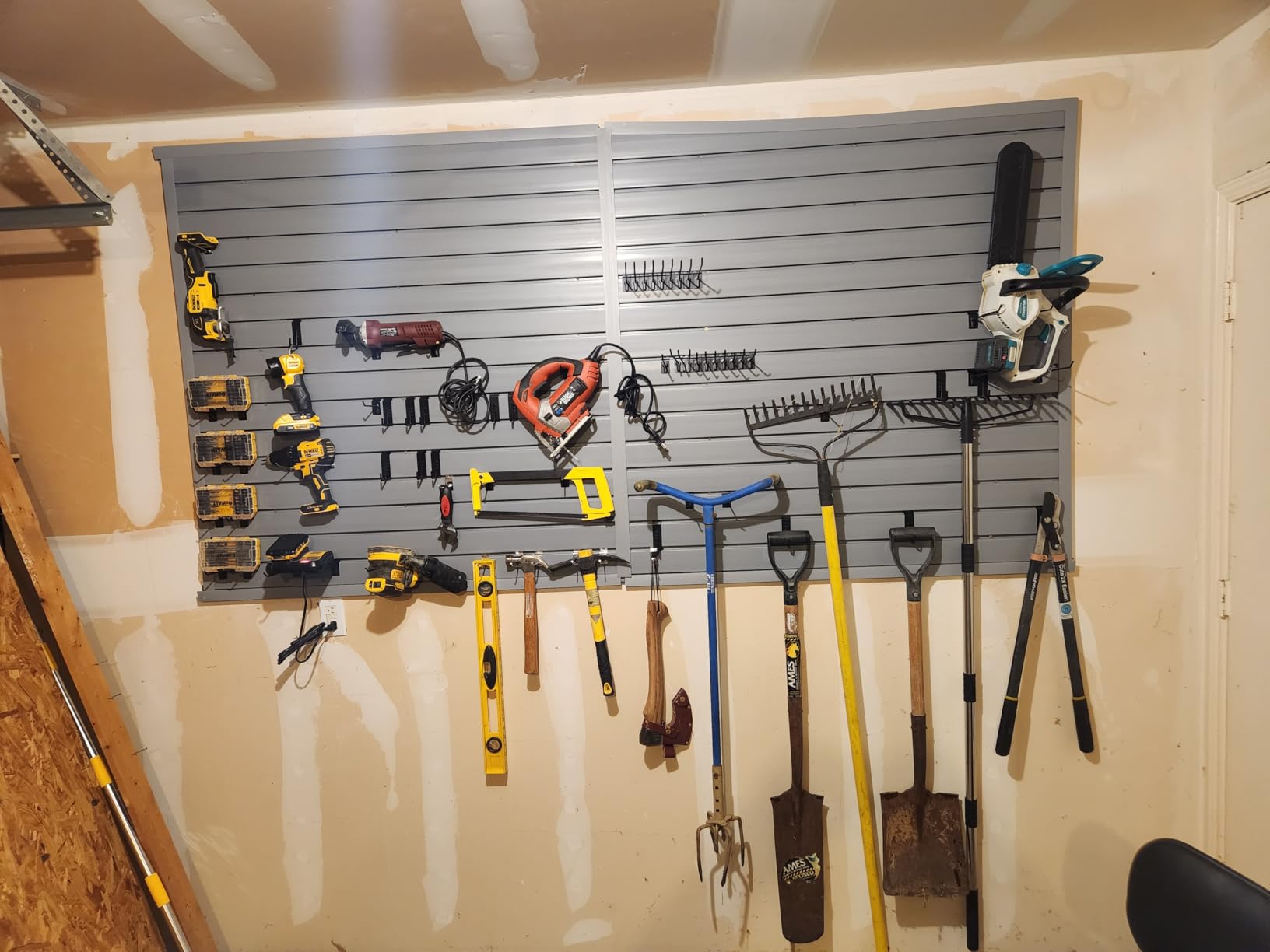 Slatwall Panel 4x8FT, Garage Slat Wall Storage Systems Durable and Sturdy, Easy-to-Install Interlocking PVC Slat Wall Organizer Panels Flexible and Convenient, Maximize Vertical Space customer photo 1
