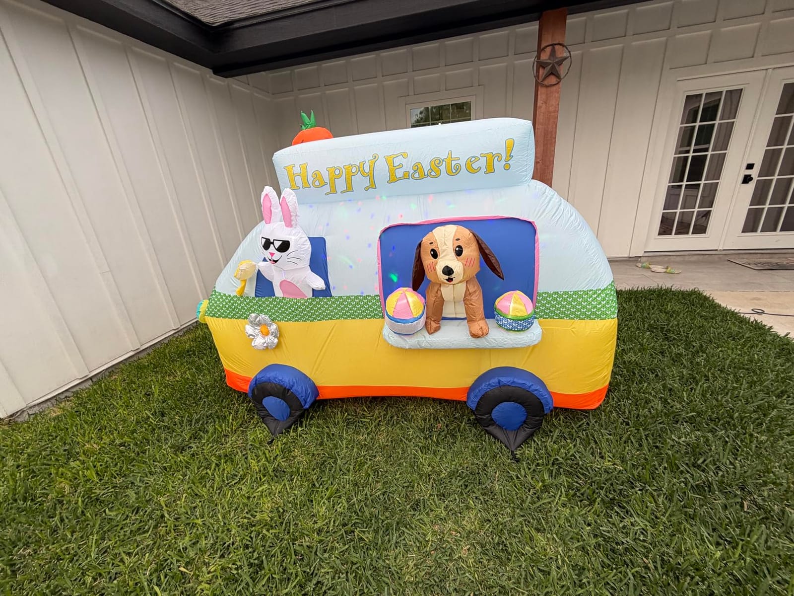 7.3FT Long Easter Inflatables Outdoor Decorations - Bunny and Dog Riding Bus, Build-in LED Lights Holiday Blow Up Yard Decoration, for Patio Garden Lawn Party Celebration Decor customer photo 2