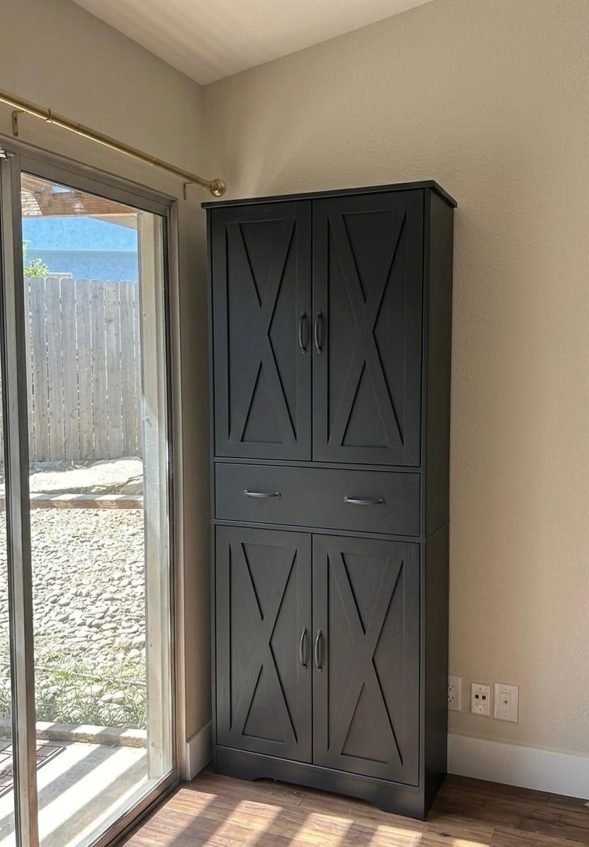 Farmhouse Pantry Cabinet, Tall Kitchen Storage Cabinet with Barn Doors customer photo 1