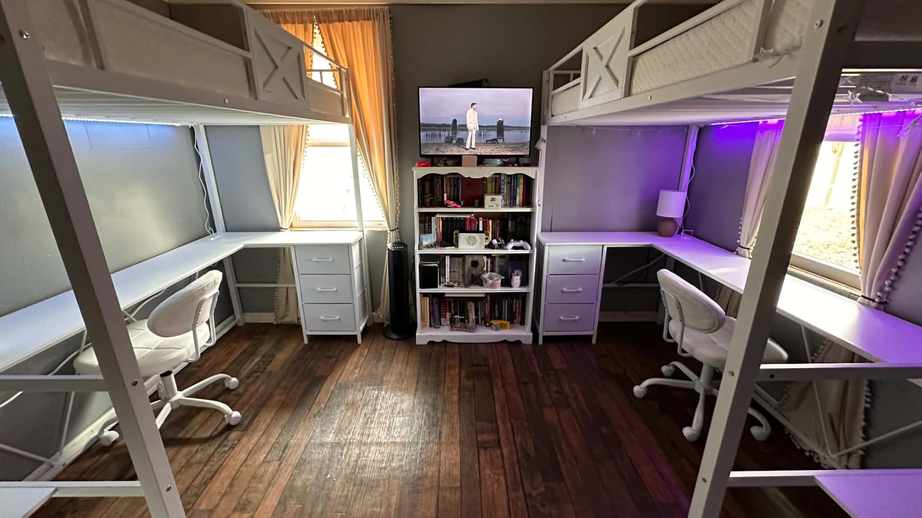 Itaar Full Size Loft Bed with Desk and Storage Stairs, Metal Loft Bed with 6 Storage Drawers, Hall Tree, LED Lights and Power Outlet, for Kids, Teens, Adults, (Rustic Brown, Full) customer photo 1