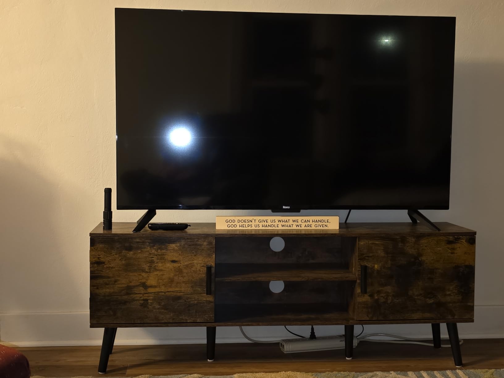 SUPERJARE 70.9 Inch TV Stand for 65, 75 Inch TV, Entertainment Center with Adjustable Shelf, 2 Cabinets, TV Console Table, Media Console, Solid Wood Feet, Cord Holes, for Living Room, Rustic Brown customer photo 2