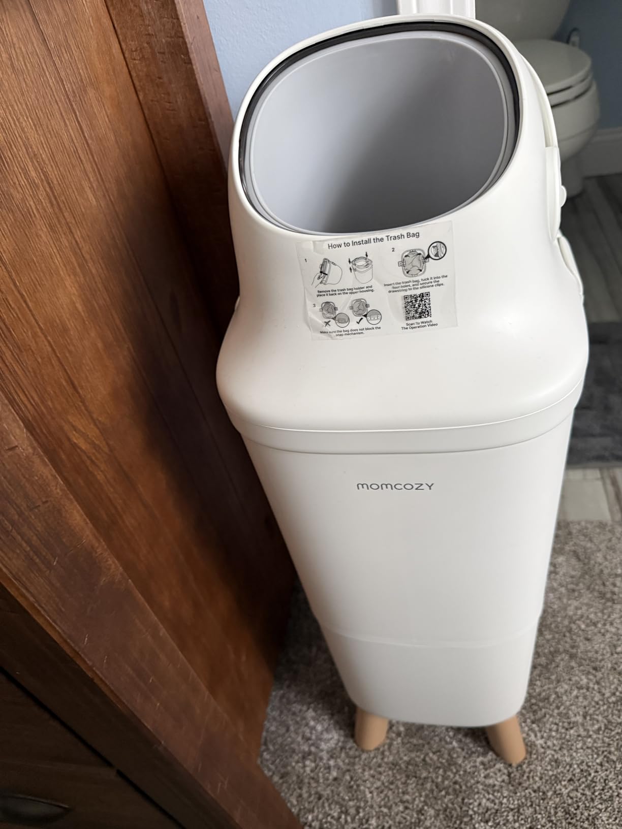 Momcozy Diaper Pail, Triple-Seal Odor Control, Fits Standard Trash Bags | Wide Opening for One-Hand Disposal, 28.86-Inch Ergonomic Height, Large Capacity with Viewing Window and Childproof Lock customer photo 1