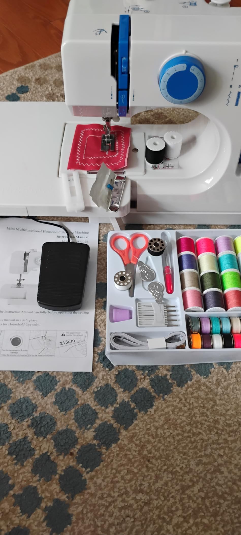 Portable Mini Sewing Machine for Beginners, 14 Stitches, Easy Dial Control, LED Light & Extension Table, Compact Lightweight for Home DIY Mending, Ideal Gift for Kids Adults Bright pink customer photo 1