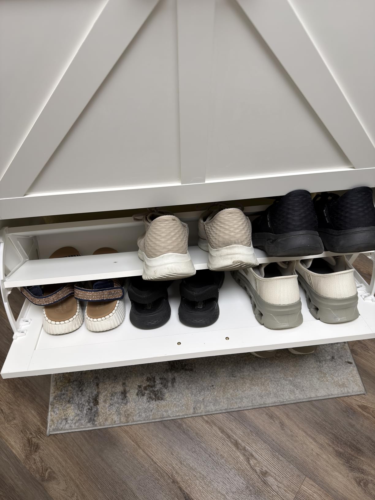 GRUSIGN Shoe Cabinet, Shoe Storage Cabinet with 2 Flip Drawers & Adjustable Shelf, Space-Saving Shoe Organizer - Holds 16+ Pairs, Narrow Shoe Cabinet Storage for Entryway/Hallway, White customer photo 2
