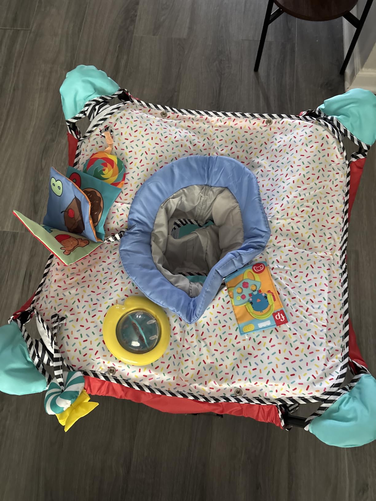 Bright Starts Pop 'N Jump Portable Baby Activity Center, Indoor Outdoor Use, Lightweight, Carrying Bag, Canopy, 6-12 Months - Sky Stripes Blue customer photo 1
