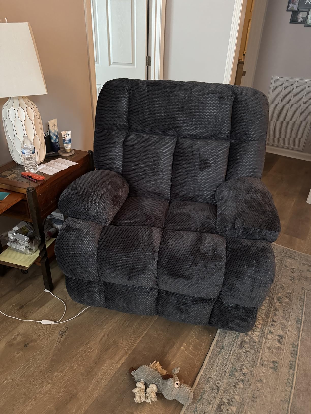 Oversized Power Zero Gravity Recliner Chairs for Adults, Electric Reclining 0 Gravity Chair for Big Man,Soft Fabric Overstuffed Single Recliners with USB Charger Port for Living Room, Grey customer photo 1