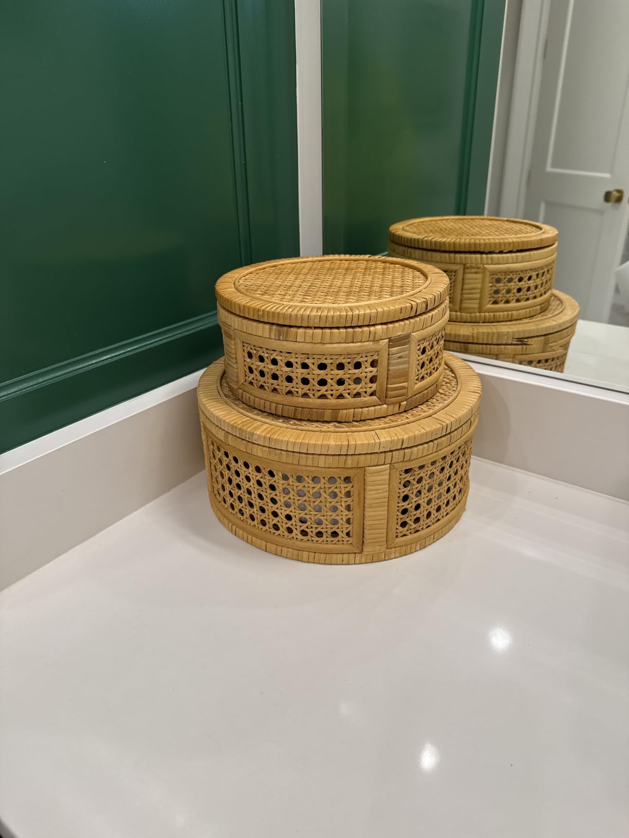Natural Bamboo Decorative Box with Lids, Unique Decorative Boxes Set of 2, Boho Wedding Keepsake Box, Memory Box with Lid for Crafts, trinkets and Photo Storage customer photo 1