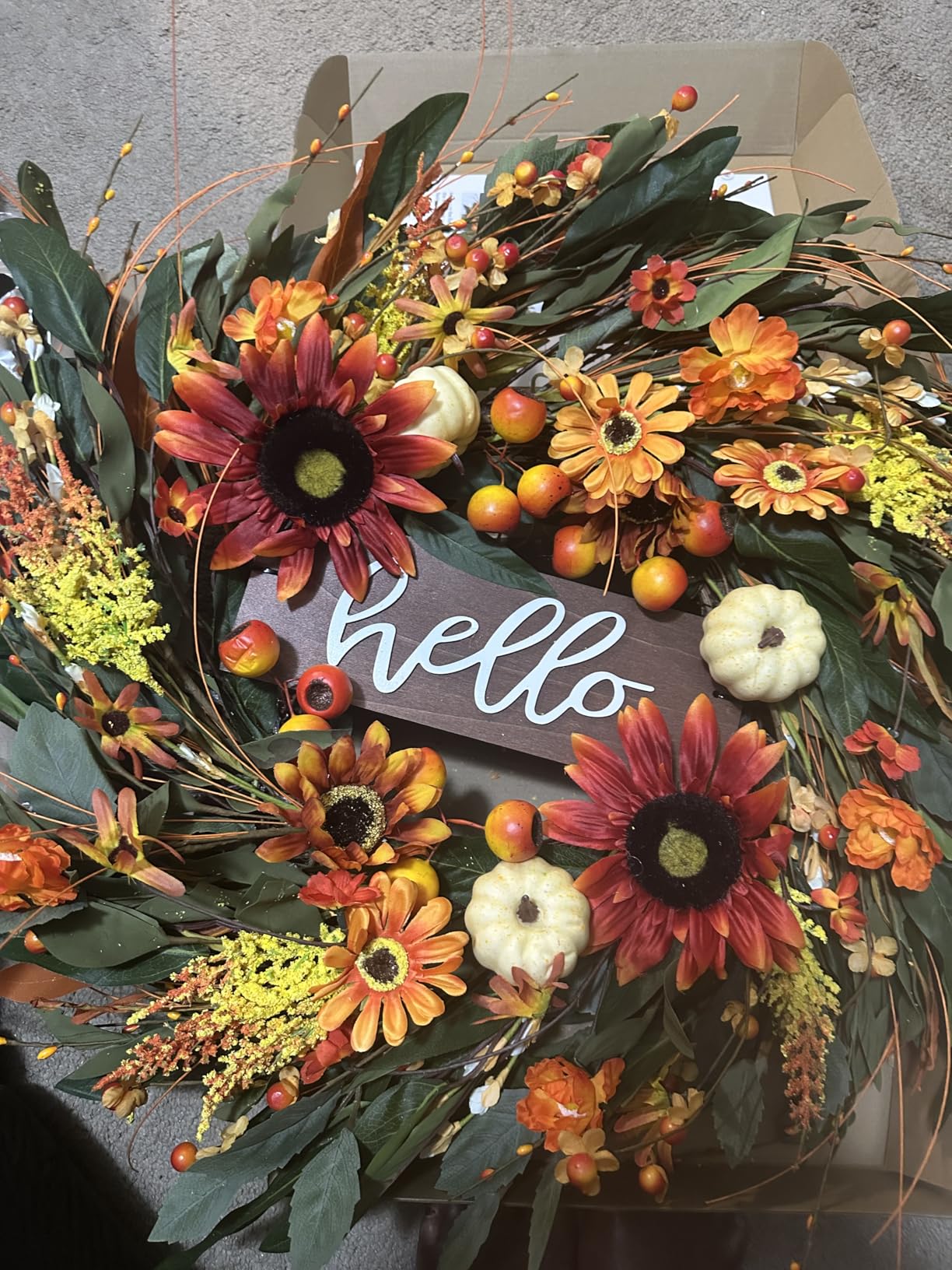 Artificial Fall Wreaths for Front Door 24 Inch Harvest Autumn Leaf Wreath customer photo 2