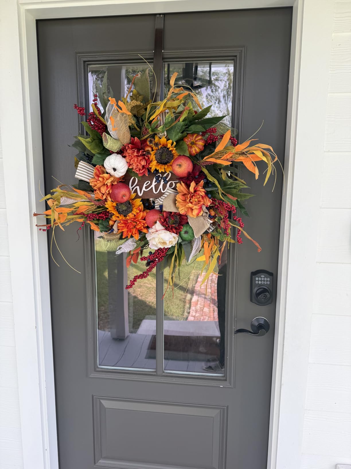 Fall Wreaths for Front Door 24 Inch Autumn Harvest Sunflower Apple Wreath customer photo 1