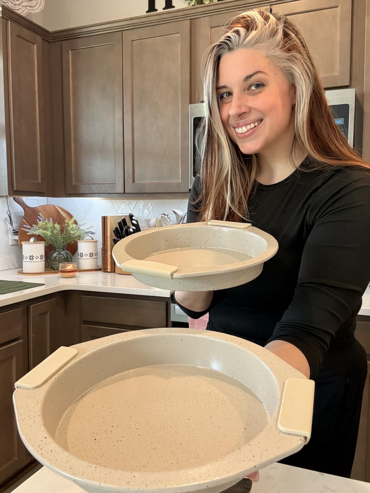 21 PCS Ceramic Nonstick Aluminized Steel Baking Pans Set, Silicone Handle | Easy Release, Oven Safe Up to 500°F, PTFE & PFOA Free, Stackable, Oatmeal Speckle customer photo 2
