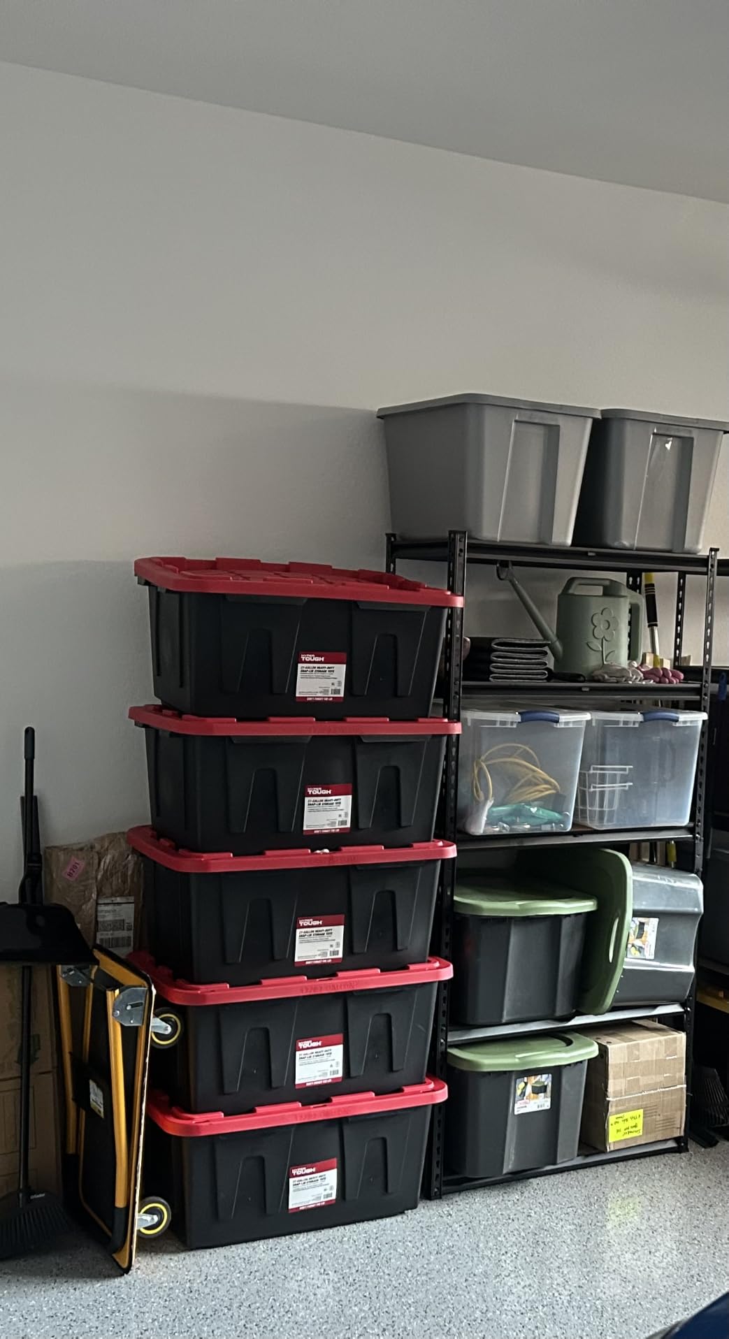 6 Pack 27 Gallon Heavy Duty Storage Bins with Snap Lids, Durable Plastic Storage Totes with Stackable Black Containers & Yellow Latching Covers for Home Garage Moving Organization customer photo 1