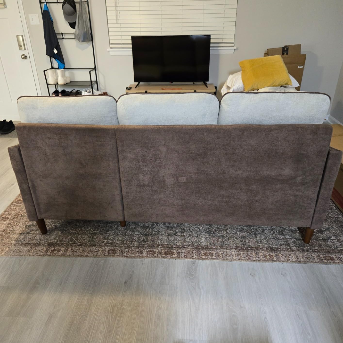 JAMFLY 3-Seat Reversible Sectional Sofa with Ottoman, Small Couch, Grey customer photo 2