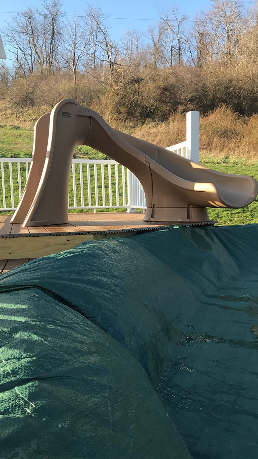 S.R.Smith Cyclone Pool Slide, Sandstone – Premium Water Slide with Right Curve for Inground Swimming Pool – Deck Mounted with Enclosed Ladder for Safety customer photo 1