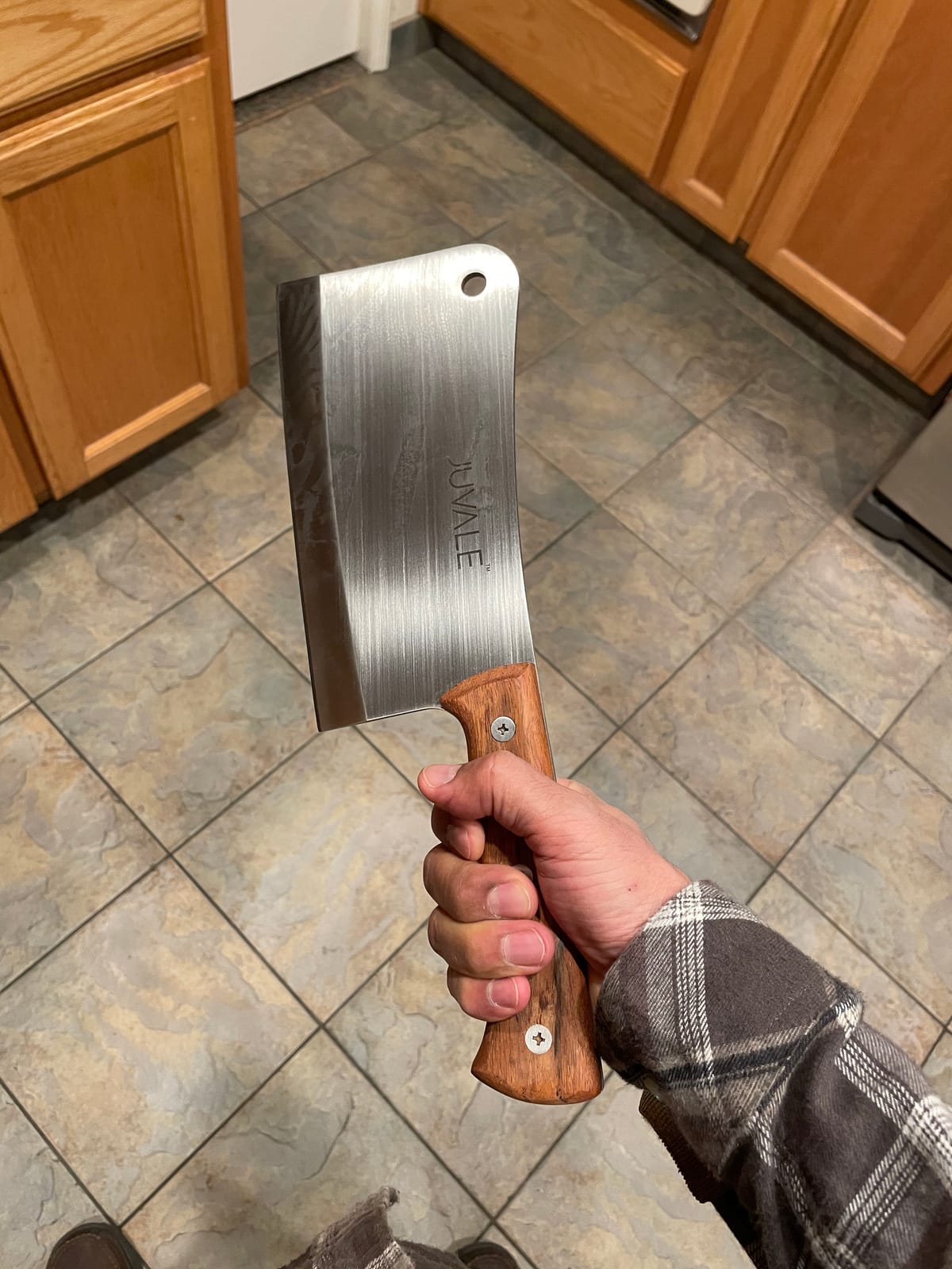 Juvale Meat Cleaver - 8-Inch Stainless Steel Blade, Wood Handle - Heavy-Duty Butcher Knife & Bone Cleaver for Beef Brisket, Meat Cutting & Chopping - Chopping Knife customer photo 2