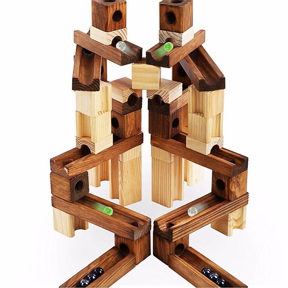 Golden Age Marble Run Toys, 60 Pieces Wooden Classic Ramps Track Building Construction Set for Children Toddler customer photo 2