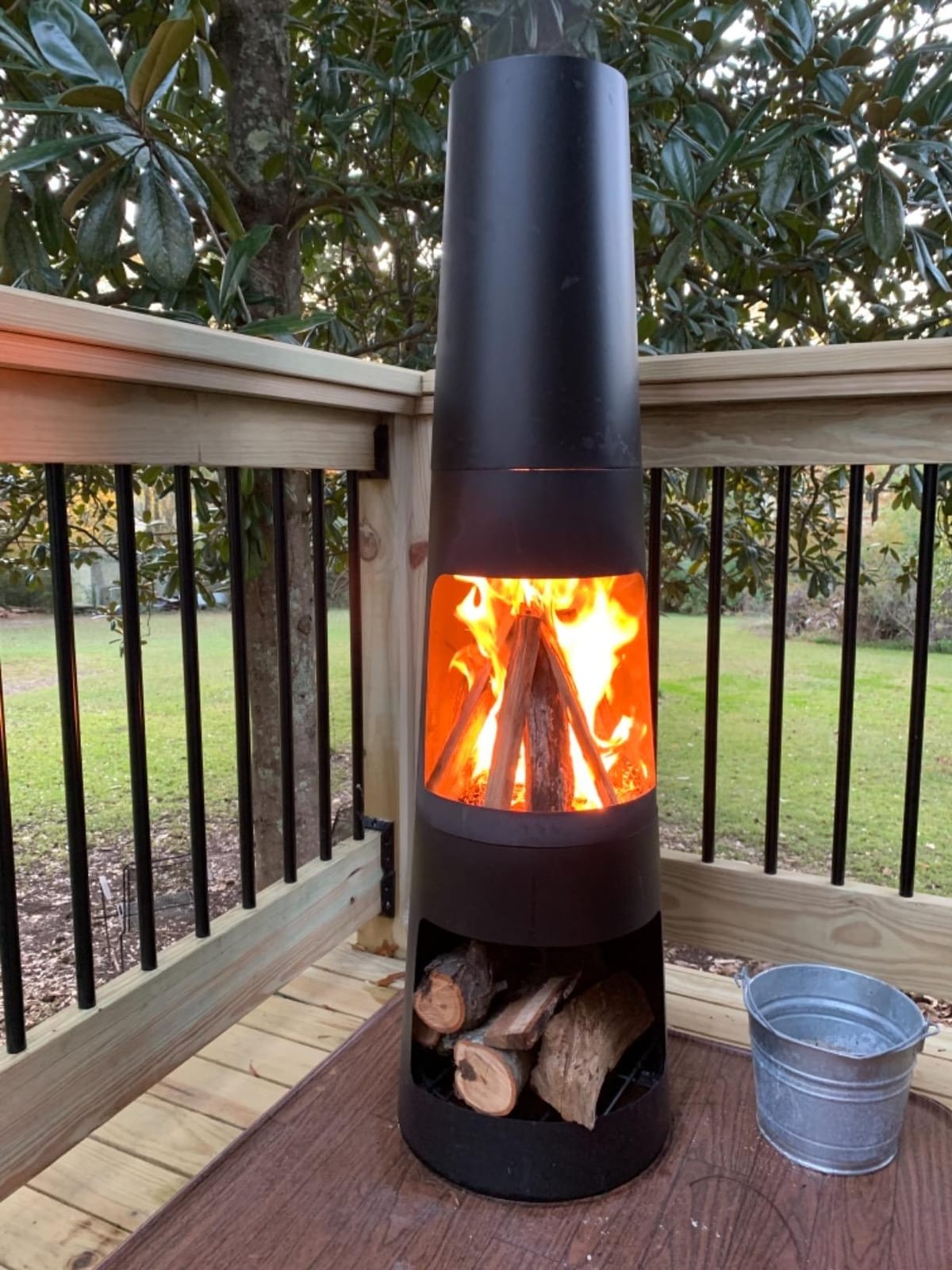 Sunnydaze Chiminea Outdoor Fireplace - Chiminea Fire Pit with Poker and Cover - Outdoor Wood-Burning Fire Pit - Black customer photo 1