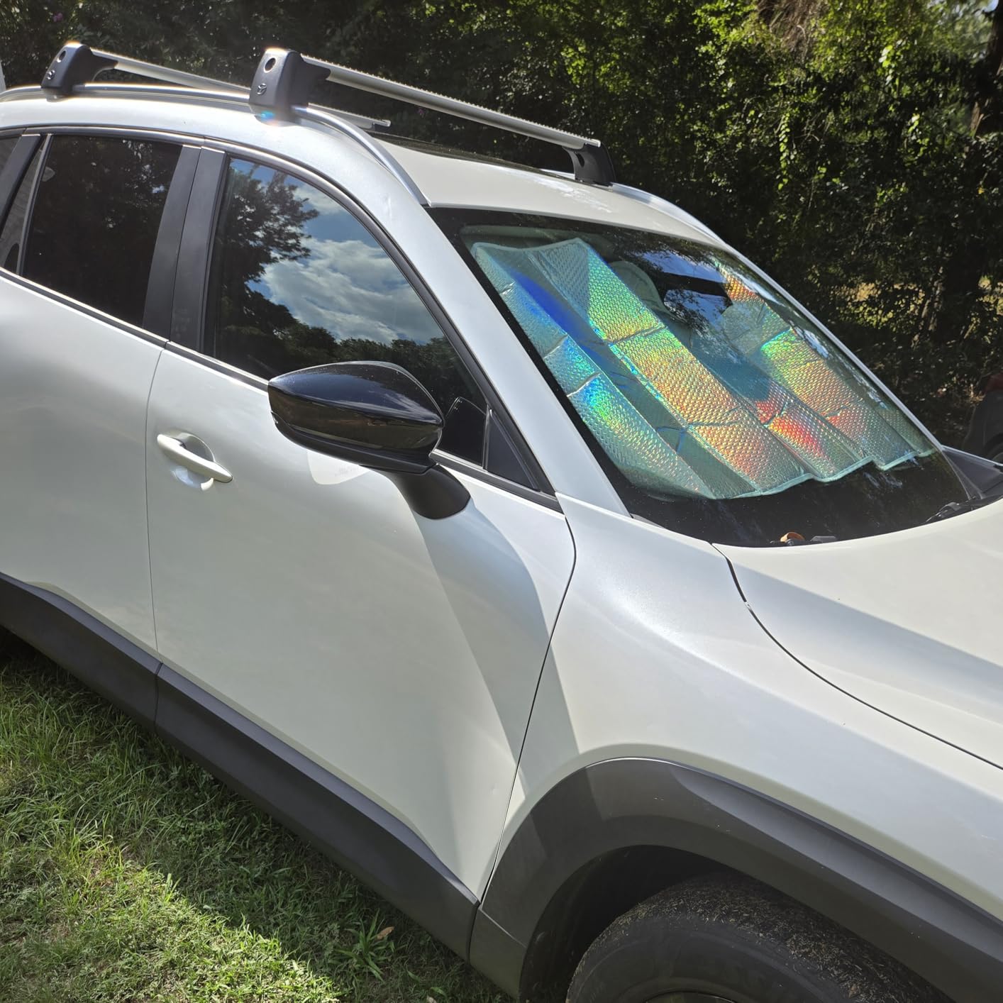 BDK-AS-2511 Front Windshield Shade-Accordion Folding Auto Sunshade for Car Truck SUV-Blocks UV Rays Sun Visor Protector-Keeps Your Vehicle Cool-57 x 27 Inch, Black Glitter customer photo 1