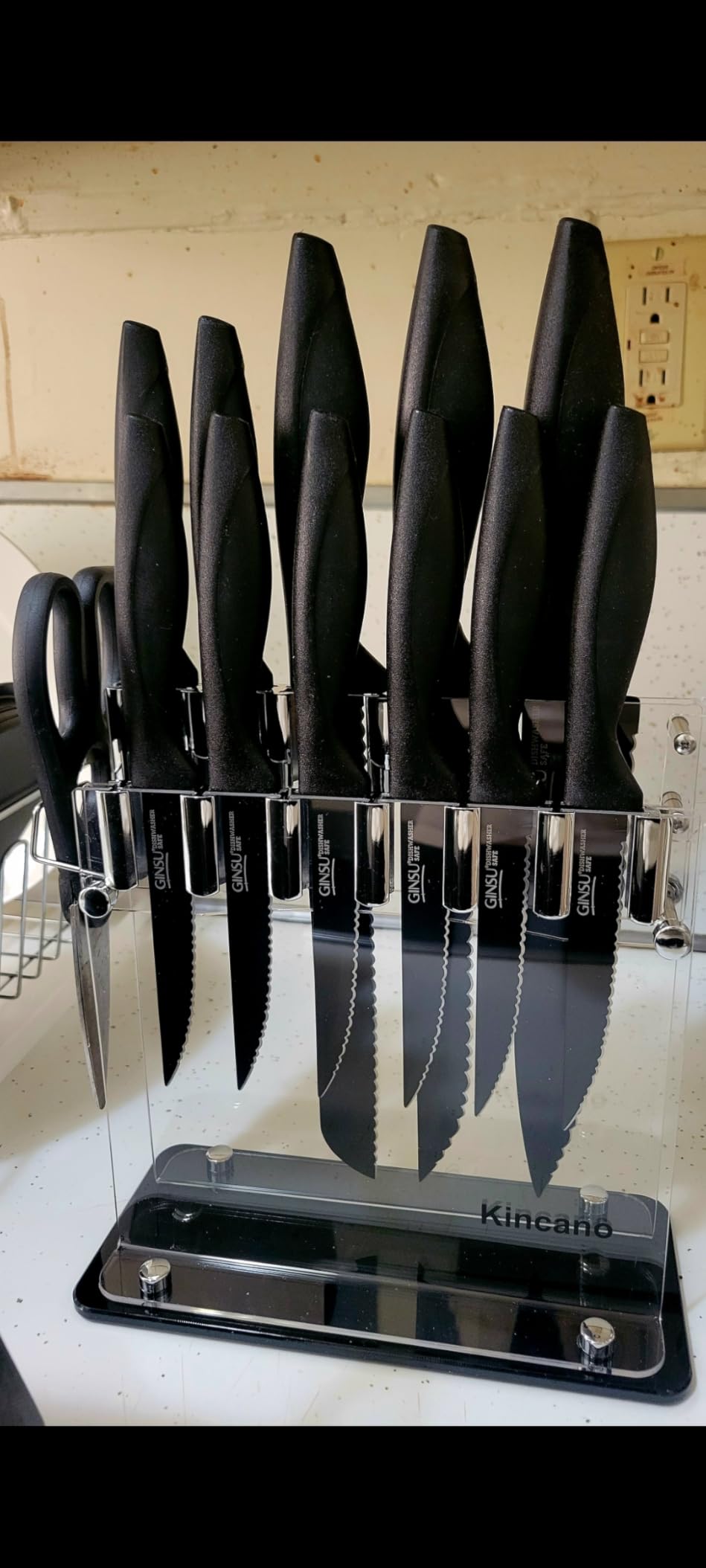 Knife Set, 14 PCS High Carbon Stainless Steel Super Sharp Kitchen Knife Set for Chef with Acrylic Stand, include Steak Knives, Sharpener and Scissors, Ergonomical Design by kincano customer photo 2