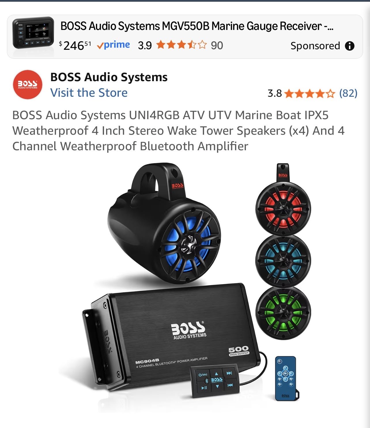 BOSS Audio Systems UNI4RGB Boat Amplifier Receiver, Wakeboard Speakers customer photo 1