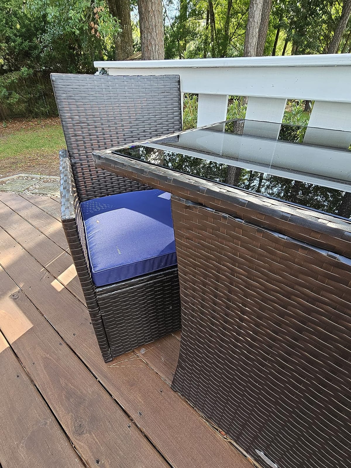 Tangkula 3 Pieces Patio Dining Set, Space-Saving PE Rattan Bistro Set with Tempered Glass Top Table and Cushioned Chairs, Outdoor Conversation Set for Garden Backyard Poolside Porch (Turquoise) customer photo 1
