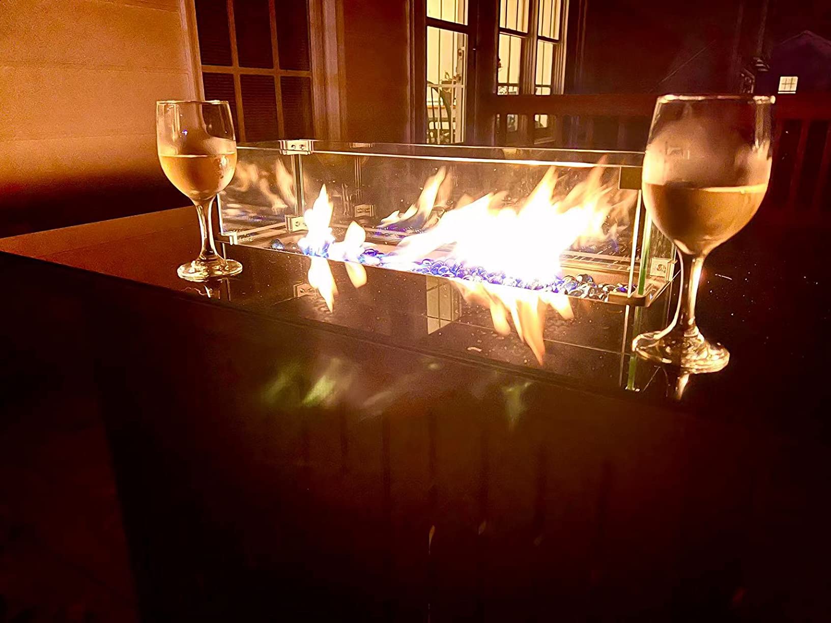 Lausaint Home Propane Fire Pit Table 43 Inch with Lid, 60,000 BTU Gas Fire Pits for Outside Patio with Glass Wind Guard, Dark Black customer photo 2