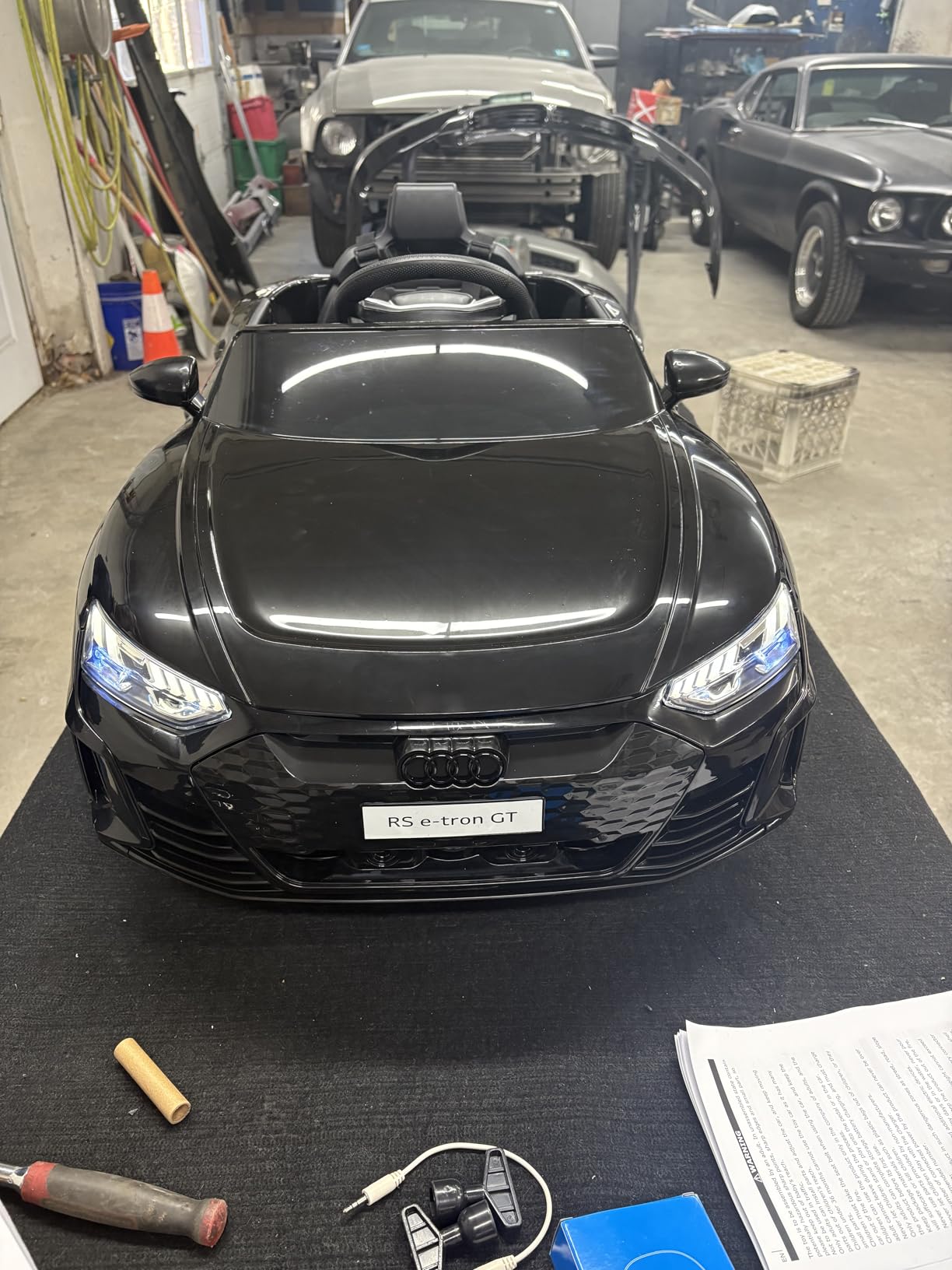 INFANS 12V Kids Ride On Car, Licensed Audi RS e-tron GT Electric Vehicle with Remote Control, Toddlers Battery Powered Toy with 4 Wheels Suspension, LED Headlight, Music, MP3, USB, TF Port (Red) customer photo 2