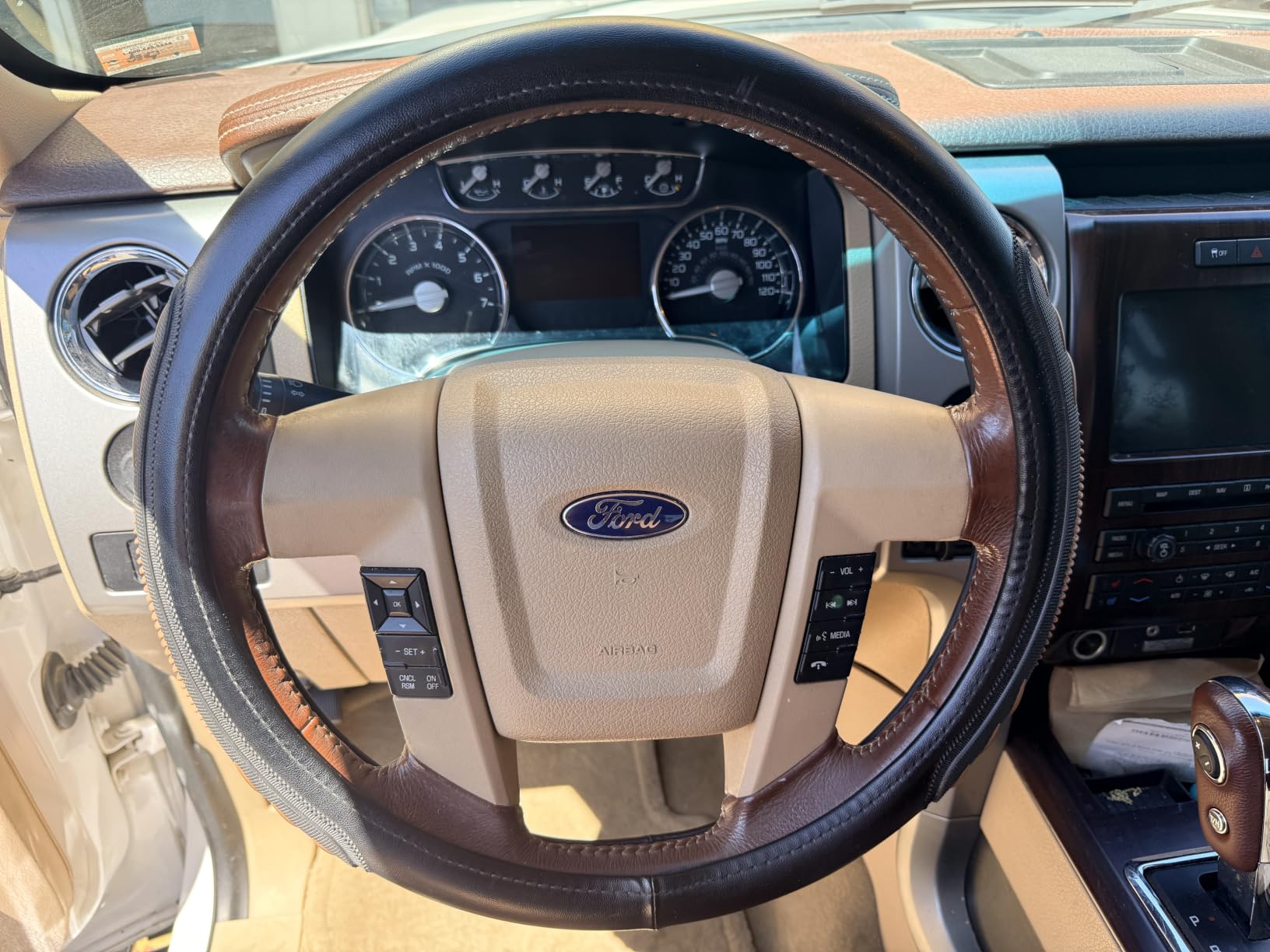 Yangday Leather Steering Wheel Cover for Ford F150 F250 F350, 15.5-16 inches Car Steering Wheel Cover with Anti-Slip Massage Particle (Black) customer photo 2