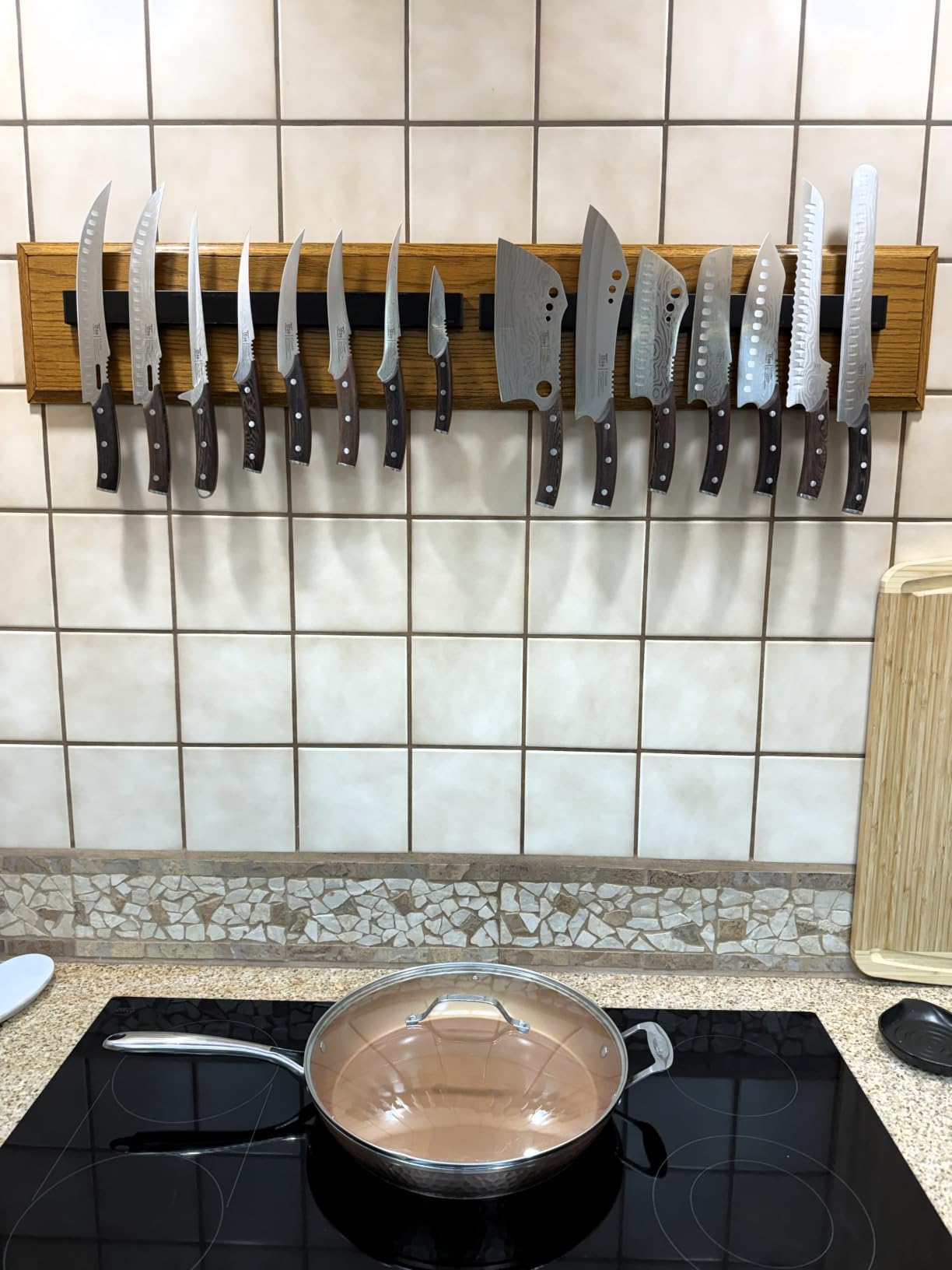 Dmore magnetic knife holder for wall—with 3 hooks, No Drilling, 16 Inch customer photo 2