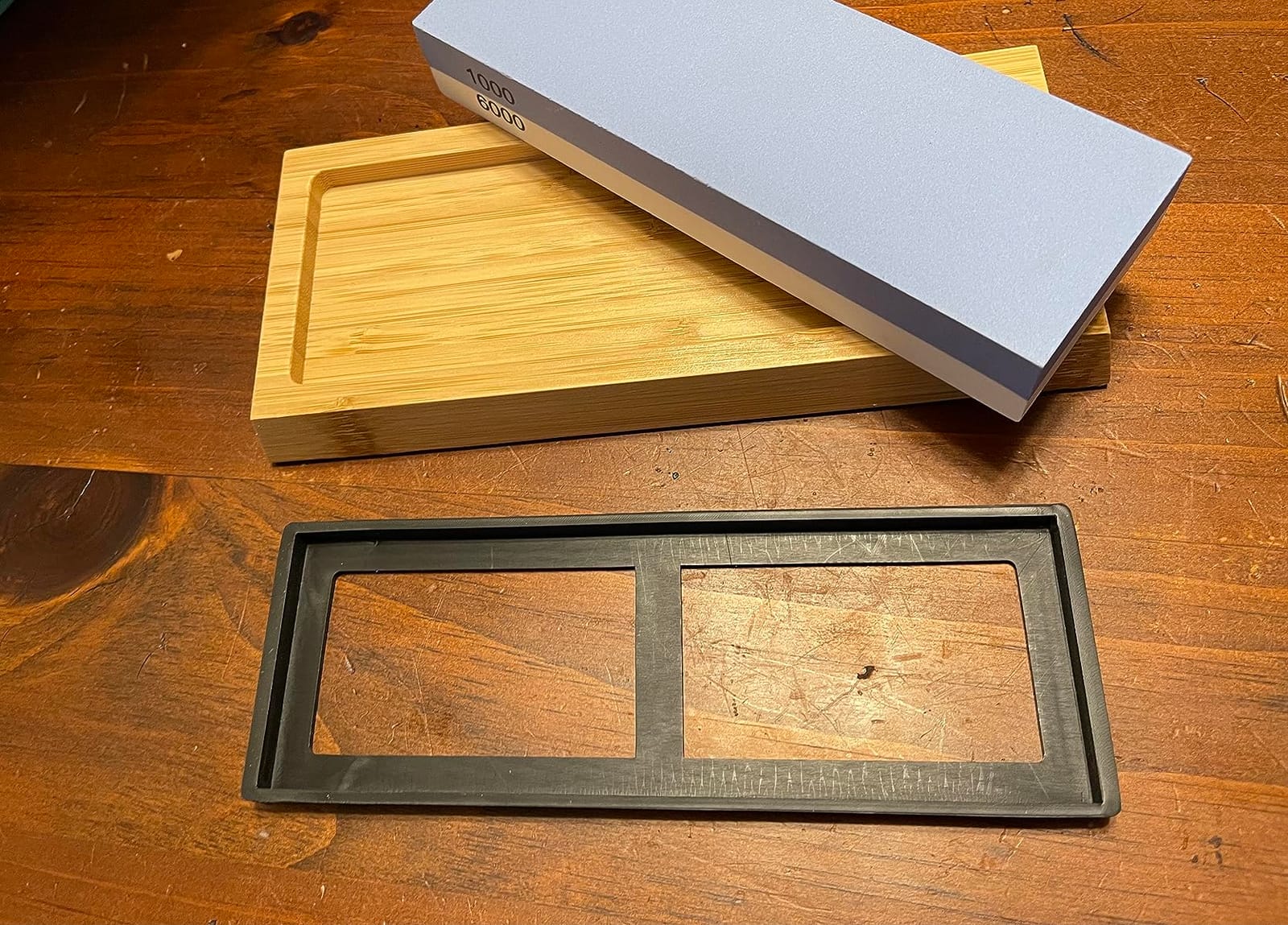 Whetstone Knife Sharpening Stone Kit - Double Sided Whetstone Knife Sharpener 1000/6000 Grit, Professional Honing Sharpening Stone Set With Slip-Resistant Bamboo Base and Angle Guide customer photo 1