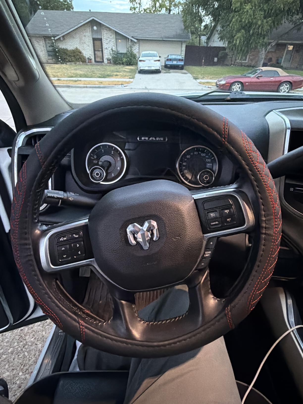 West Llama Customized Auto Car Steering Wheel Cover for Dodge RAM 1500 2500 3500, 15.5-16 inch (Diamond Quilted-Black+Red-Large Size) customer photo 2