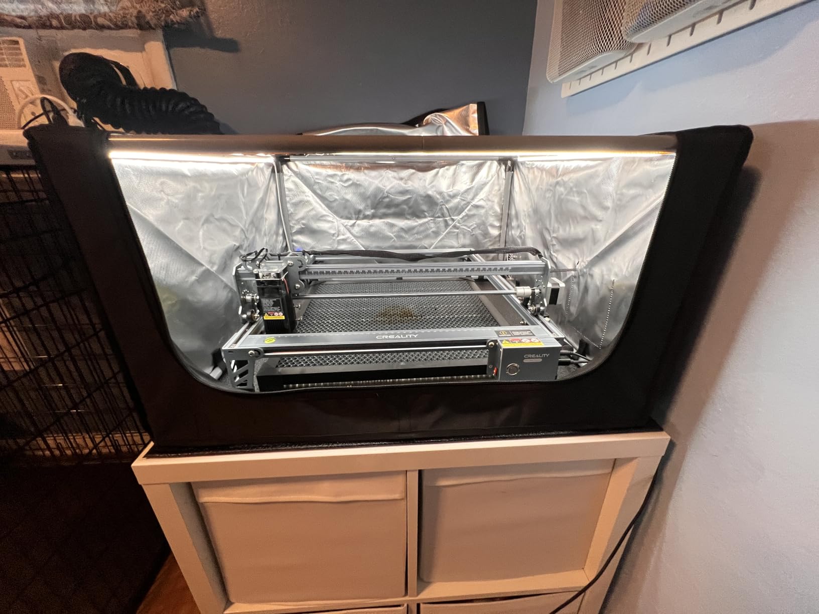 Creality Laser Engraver Enclosure, Isolate Smoke Laser Cutting Machine Protective Cover, Against Odor and Noise Enclosure with Vent for Creality, xTool and Other Laser Engraver, 27.5x28.3x15.7 inch customer photo 1