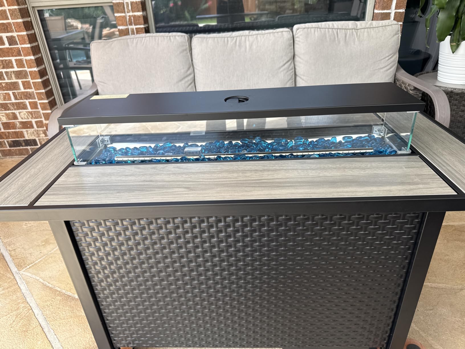 45in Fire Table, Propane Fire Pit with Glass Wind Guard and Rain Cover, Outdoor Firepit Table 50000 BTU 3-in-1 Fire Table for Patio/Yard/Balcony, Gray Tabletop customer photo 1