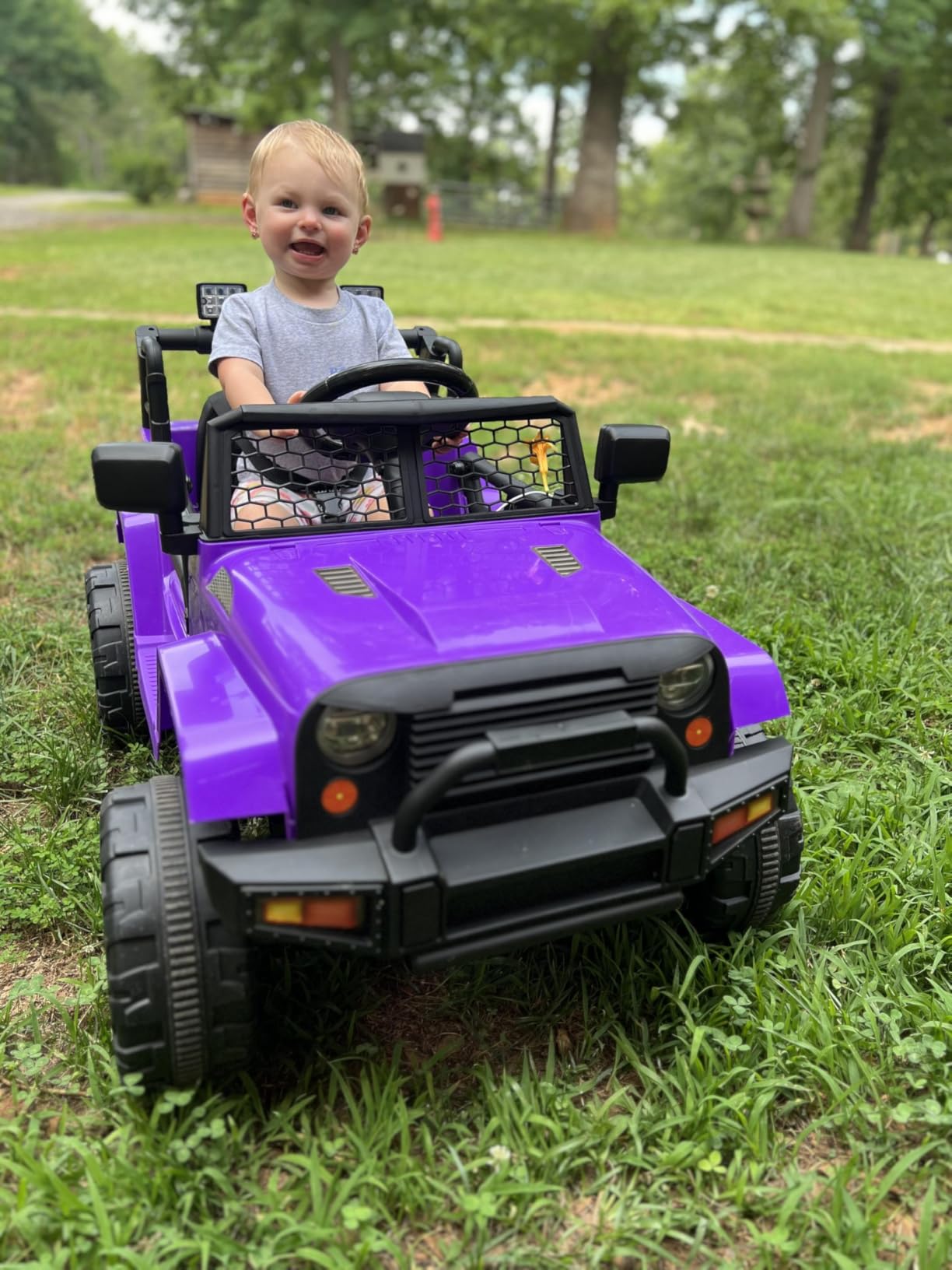 OLAKIDS Kids Ride On Truck, 12V Electric Vehicle Jeep Car with Remote Control, Toddlers Battery Powered Toy with 2 Speeds, Spring Suspension, Double Open Doors, LED Lights, Music, TF,USB, Mp3 (Garnet) customer photo 2
