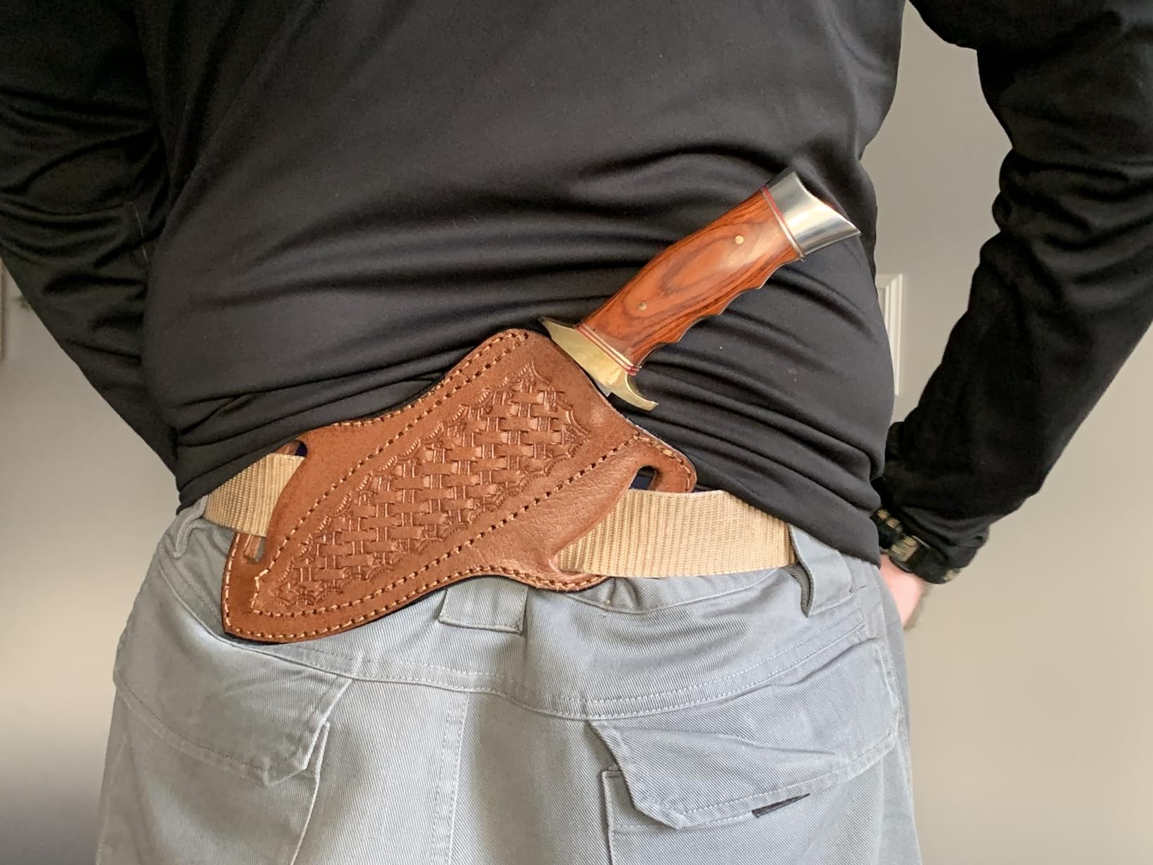 Leather Knife Sheath For Belt, Slanted Pancake Sheath, Tooled Leather Sheath, Beautiful Cow Boy 4 to 6 inches Skinner Knife Leather Cover 100% Real Leather (BROWN) customer photo 1