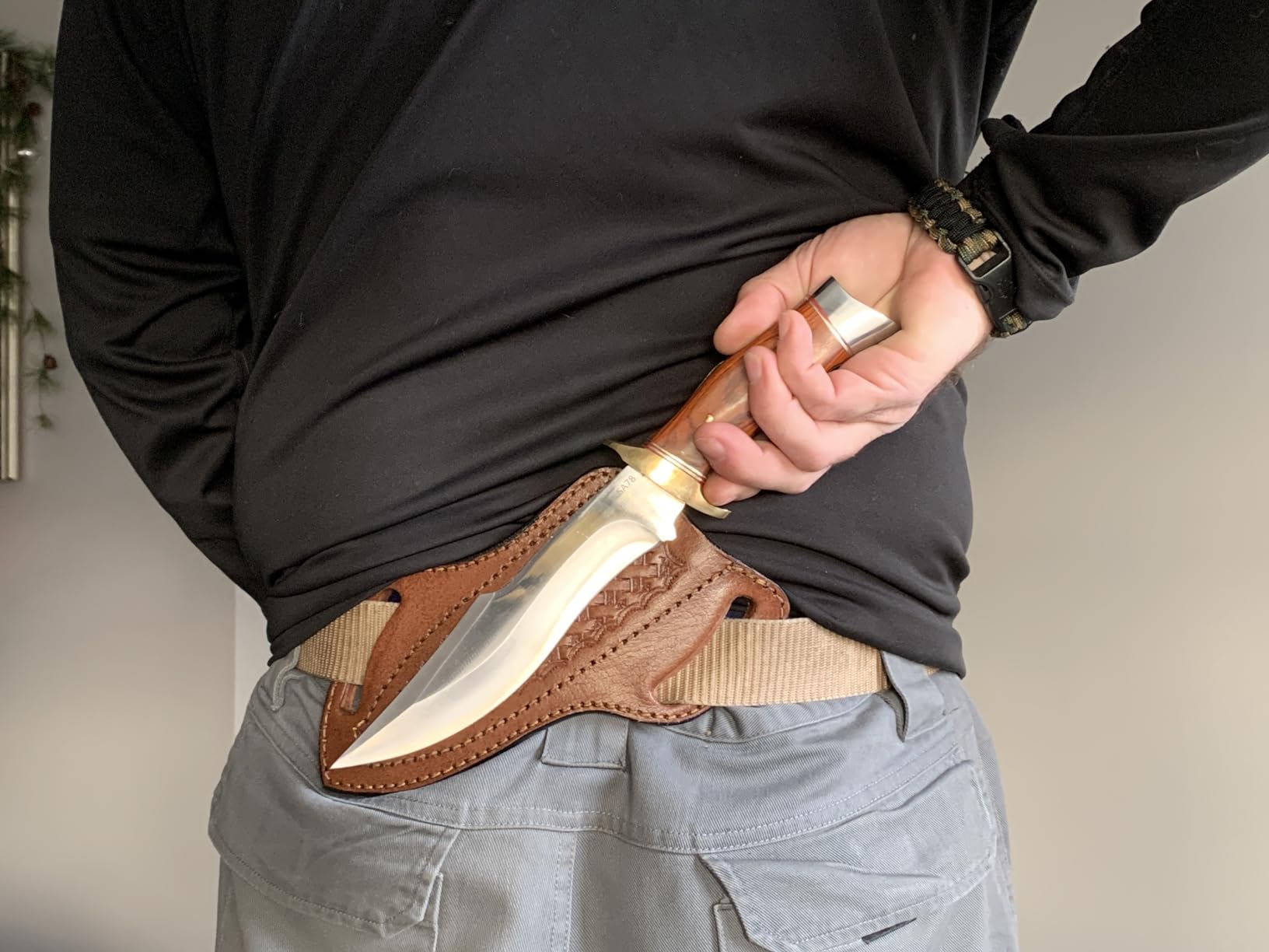 Leather Knife Sheath For Belt, Slanted Pancake Sheath, Tooled Leather Sheath, Beautiful Cow Boy 4 to 6 inches Skinner Knife Leather Cover 100% Real Leather (BROWN) customer photo 2