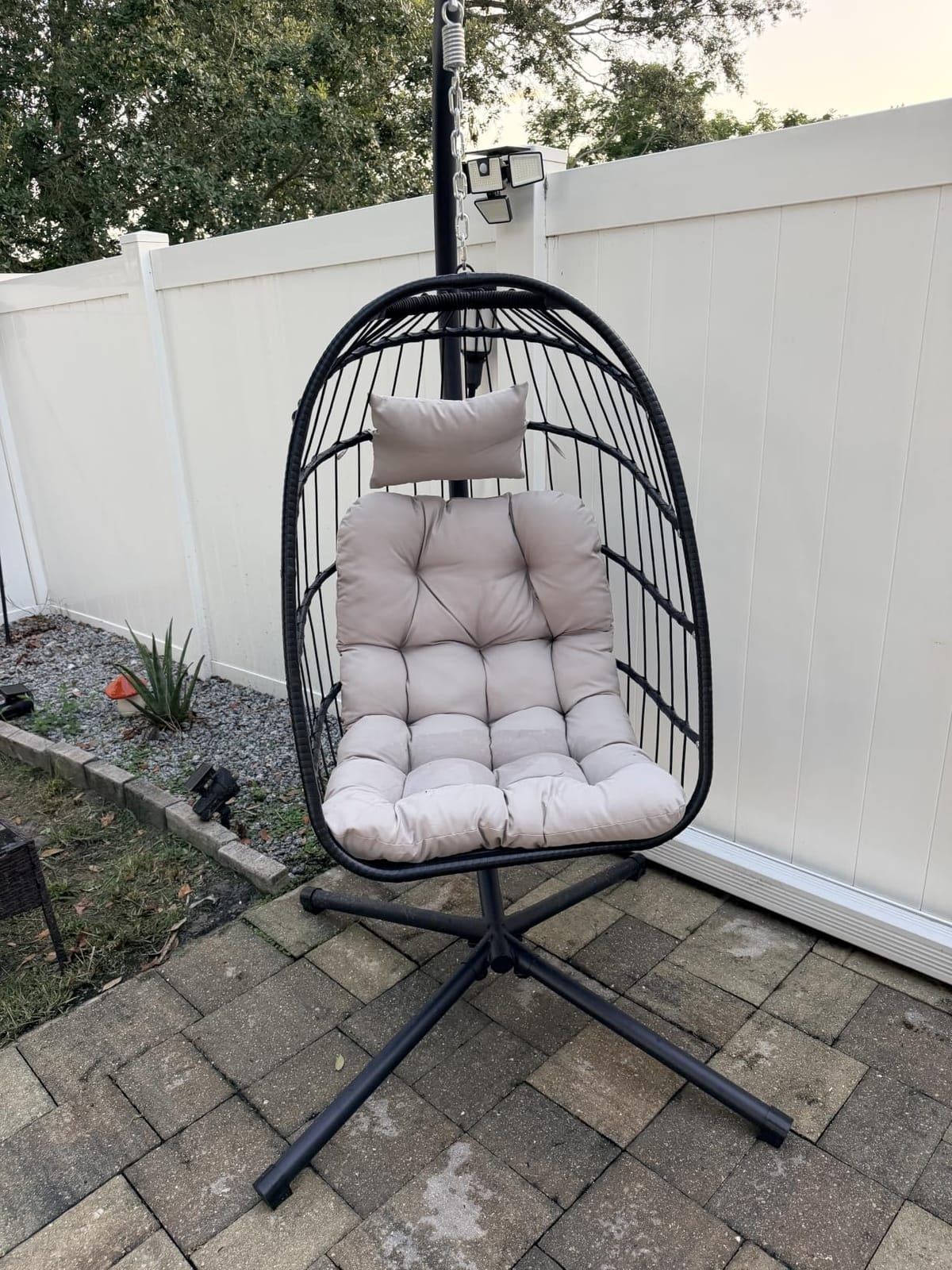 LEVELEVE Hanging Egg Chair with Stand, Patio Rattan Wicker Swing Chair, Oversized Hammock Seat for Bedroom Porch Garden, Thickened Steel Frame & UV Resistant Cushion, 350LBS Capacity(Grey customer photo 1