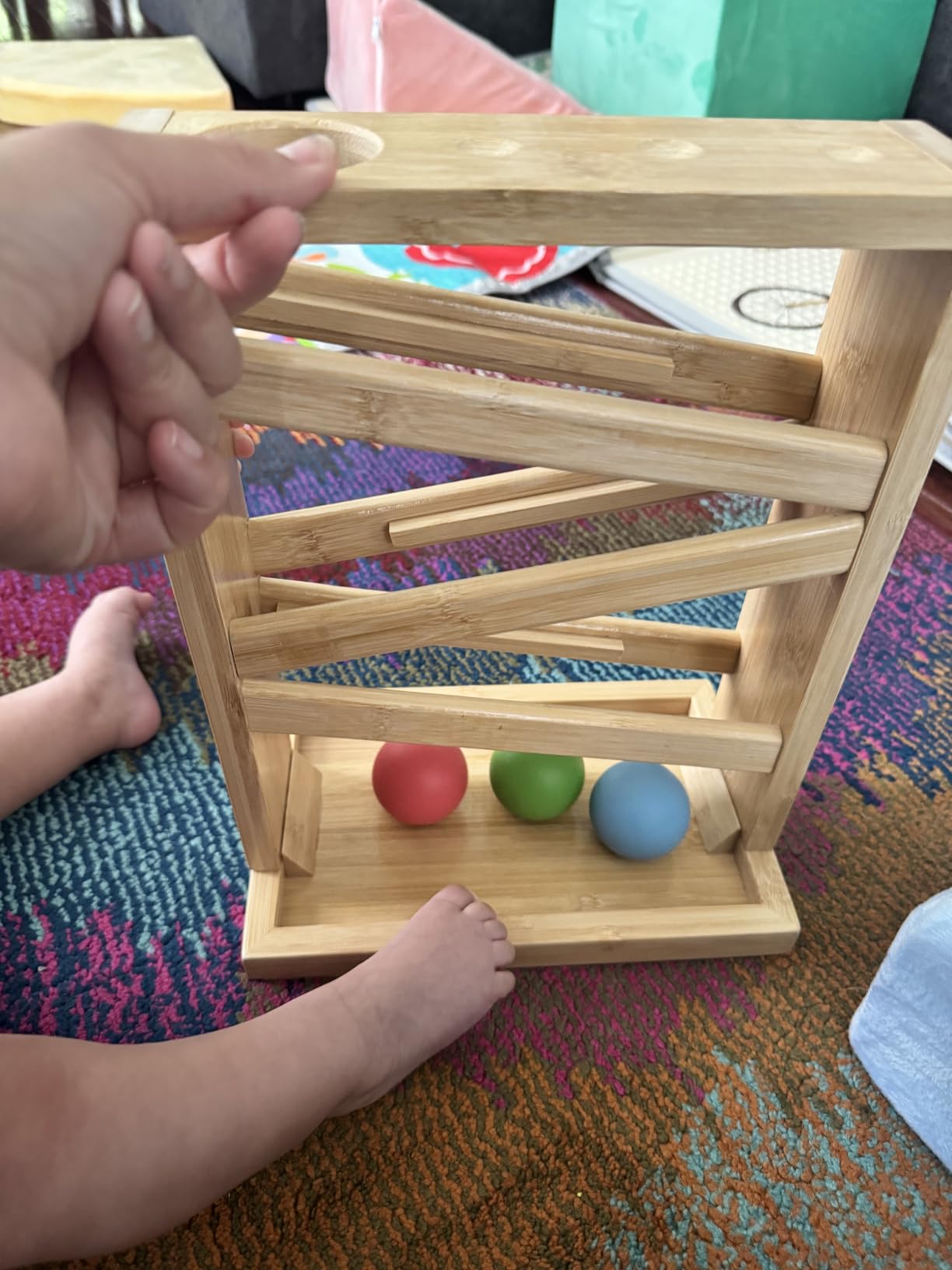 Small Montessori Ball Tracker Wooden Ball Drop - Wood Toys for 3 Year Old - Educational Toy for Kids - Ramp Maze Run Track customer photo 2