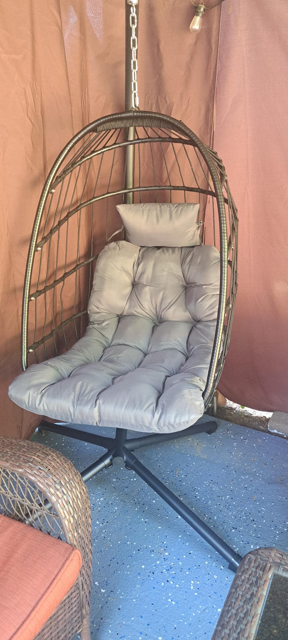 CHABATREE Egg Chair with Stand,Patio Rattan Wicker Hanging Swing Egg Chair Hammock Chair for Bedroom Porch Garden,Thickened Aluminum Alloy Steel Frame and UV Resistant Cushion,350LBS Capacity customer photo 1
